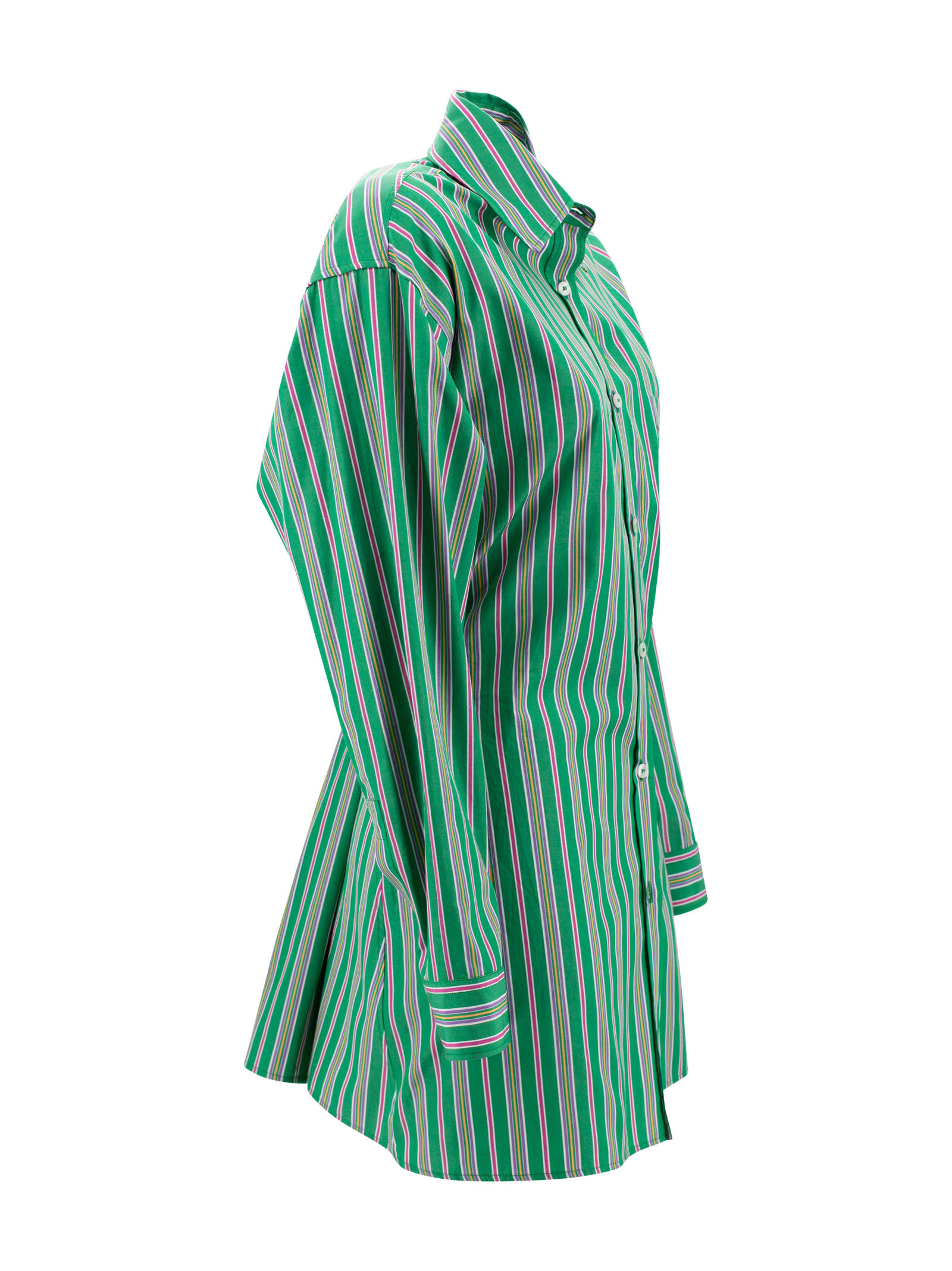 Etro Pocketed Collared Striped Long Sleeve Top In Green