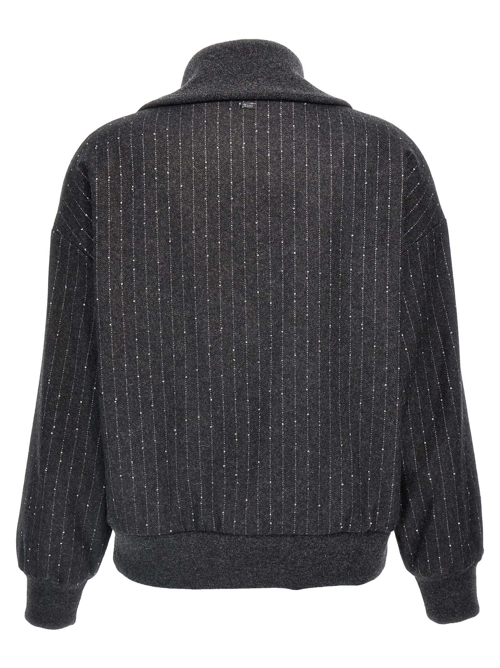 Shop Herno Sequin Half-zip Sweatshirt In Gray