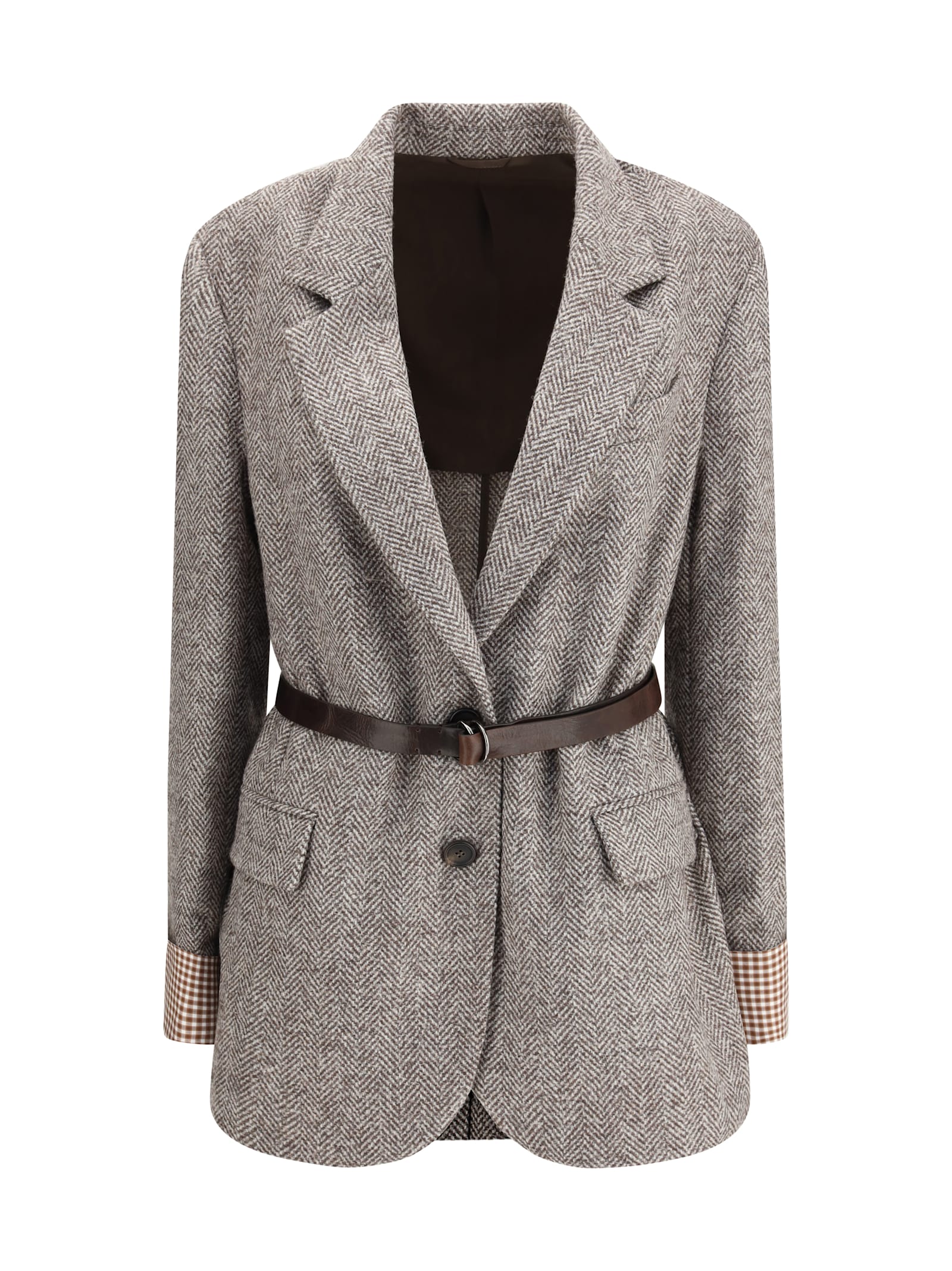 Brunello Cucinelli Brown Fleece Wool Coat In Gray