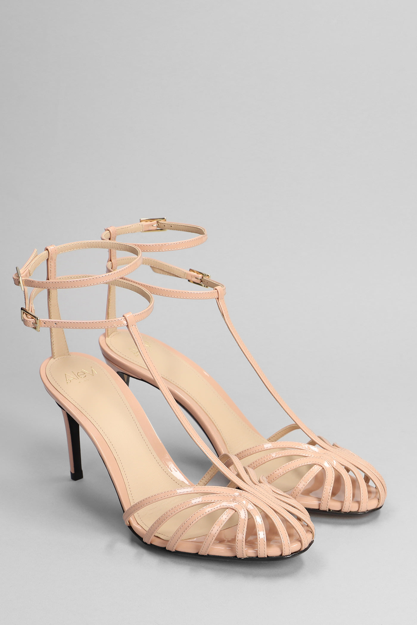Shop Alevì Anna 80 Sandals In Powder Patent Leather