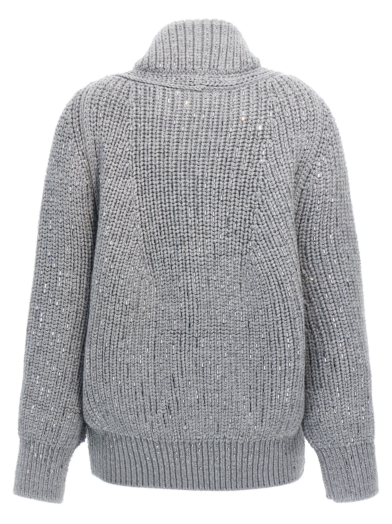 Shop Ermanno Scervino Rhinestone Cardigan In Gray