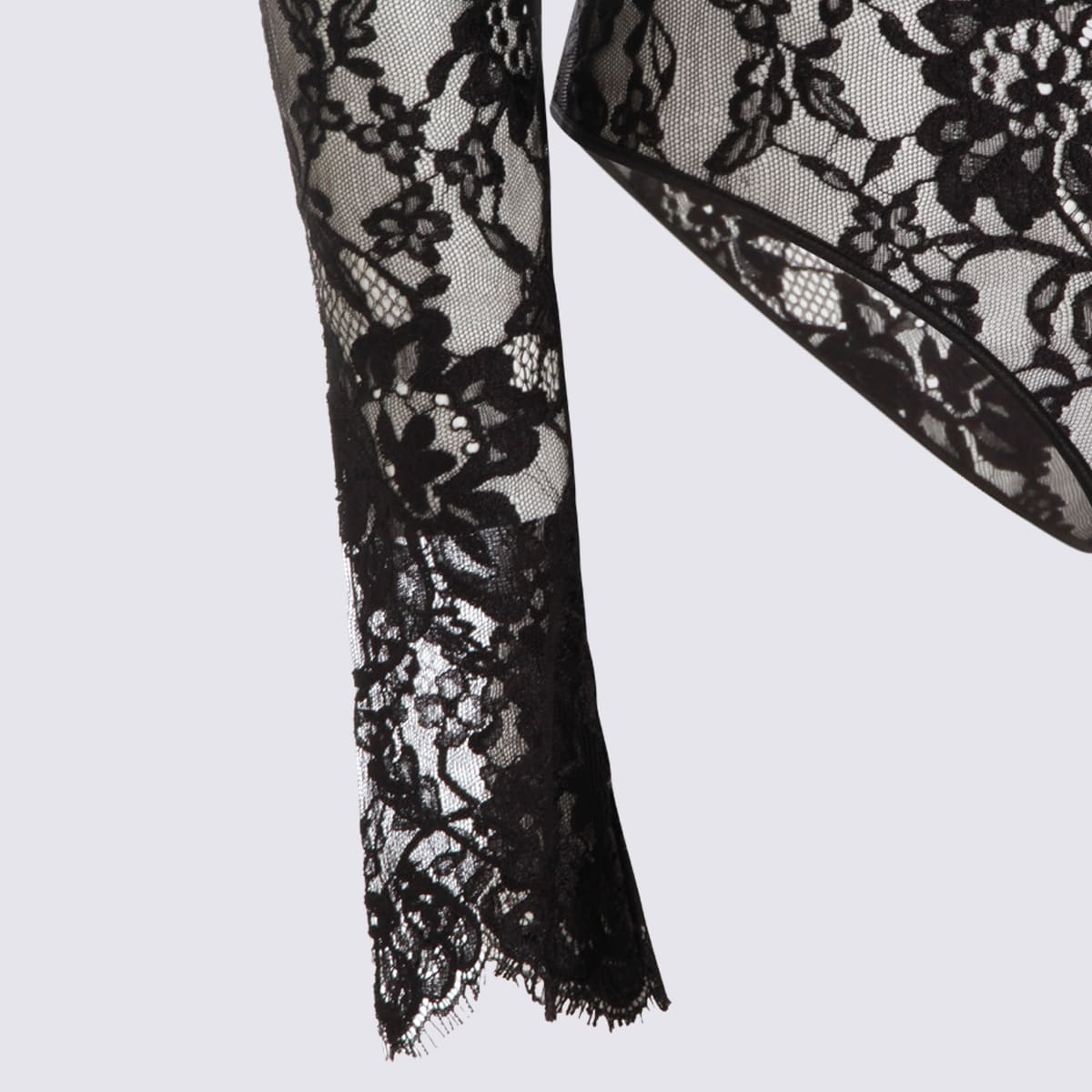 Valentino Floral Lace Long Sleeve Jumpsuit In Black