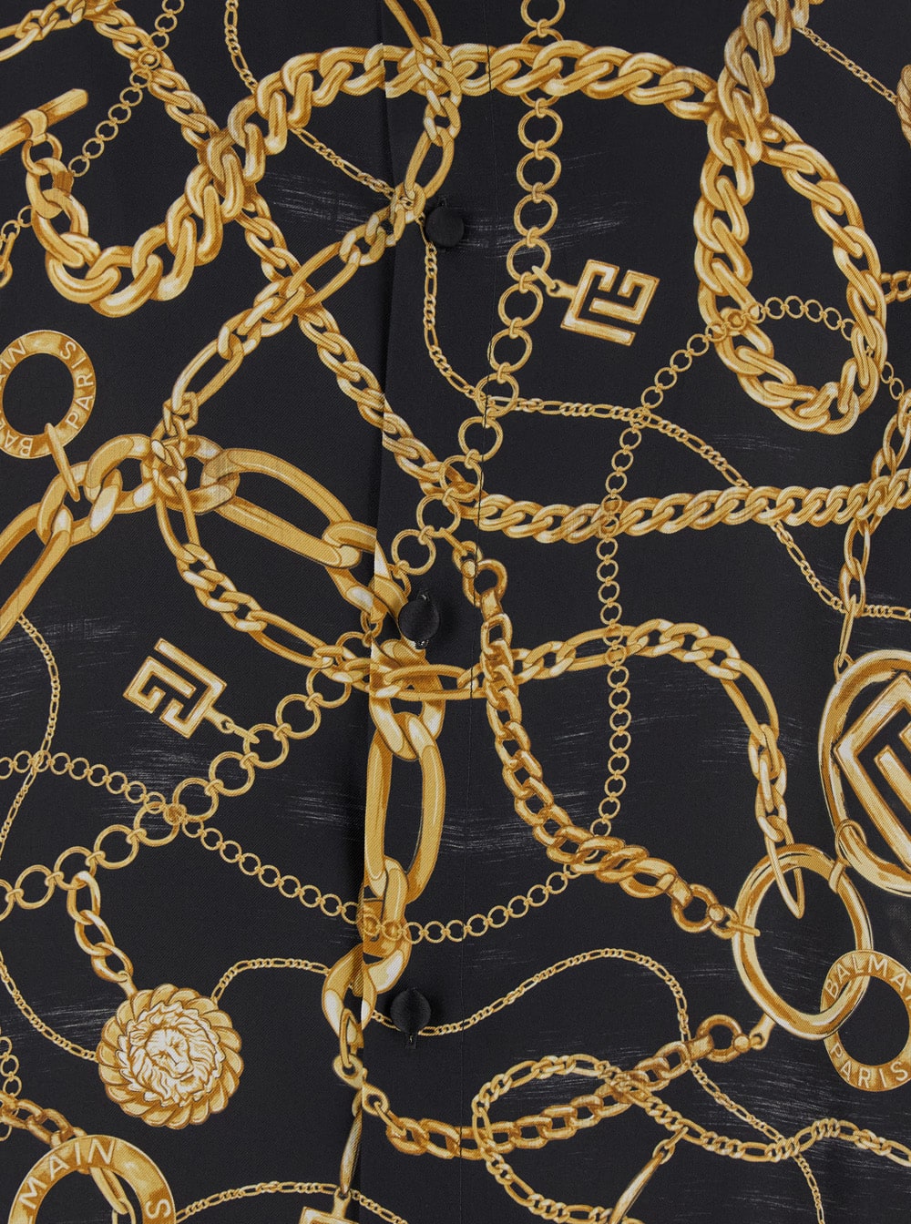 Balmain Black Shirt With Pointed Collar And Chain Print With Logo In Silk Man In Black