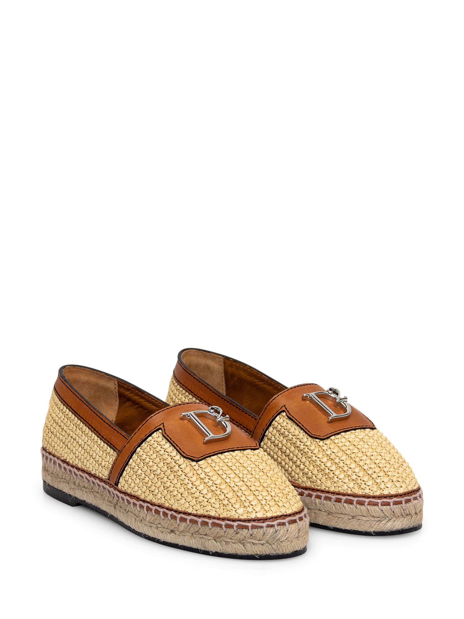 Dsquared2 Brown Cashmere Rafia Espradillas In Beige