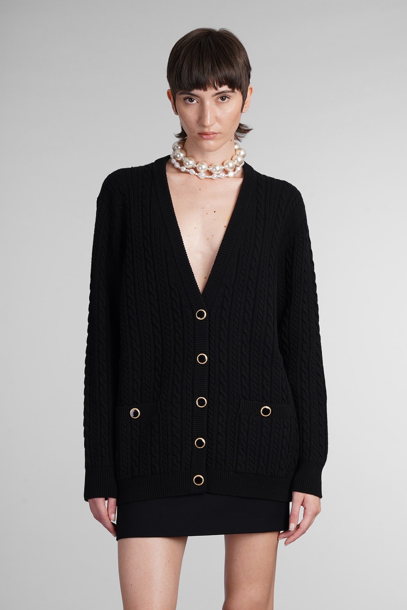 Shop Alessandra Rich Cardigan In Black Wool