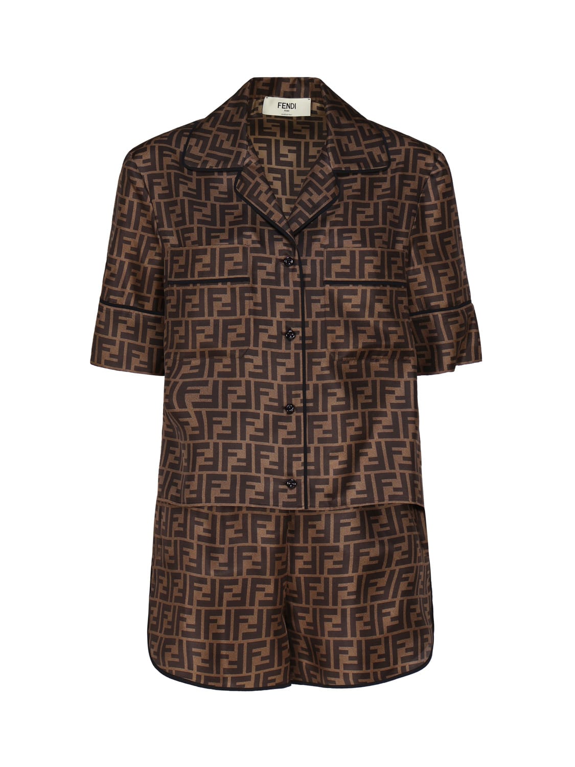 Shop Fendi Pajama Style Set With Short Sleeve Pajamas In Brown