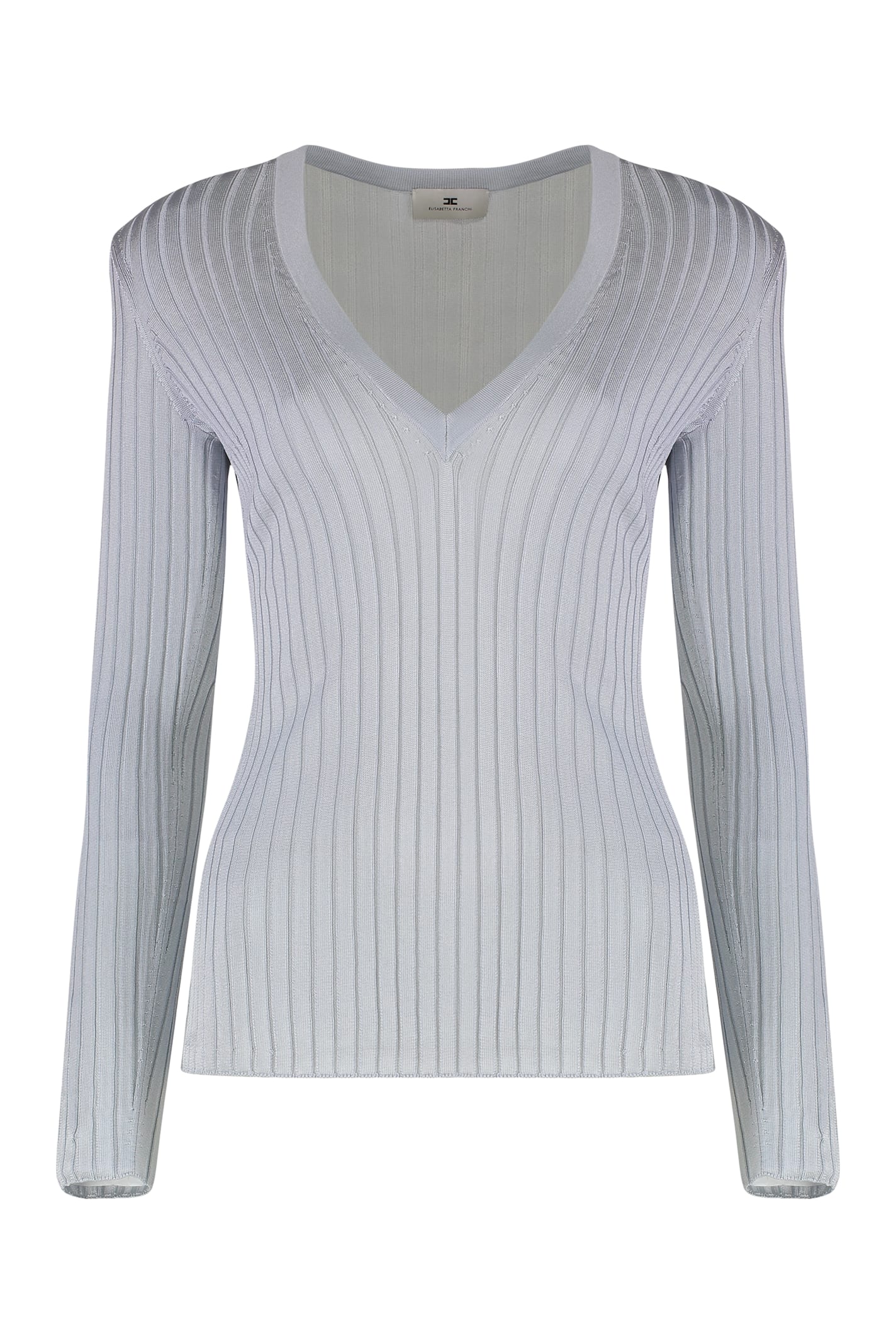Elisabetta Franchi Ribbed Padded-shoulders Top In Gray
