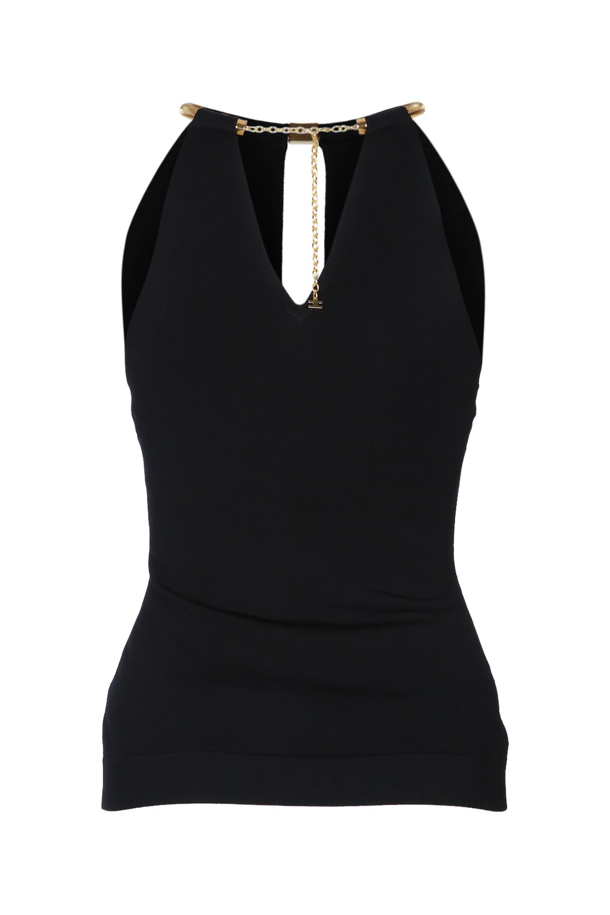 Elisabetta Franchi Chain Detail Halter Neckline Sleeveless Top In Black