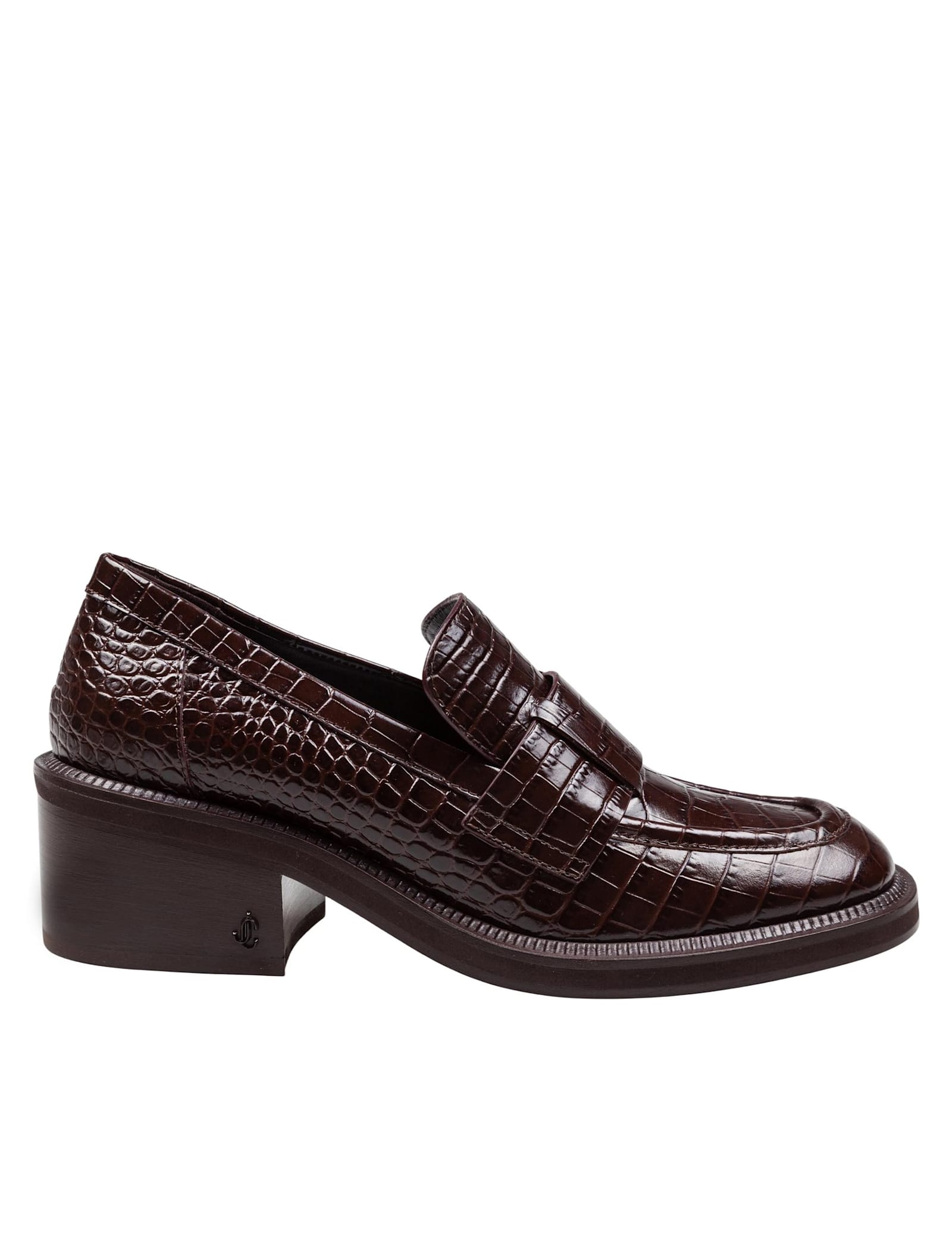 Jimmy Choo 50mm Tylor Crocodile-effect Leather Loafer Pumps In Brown