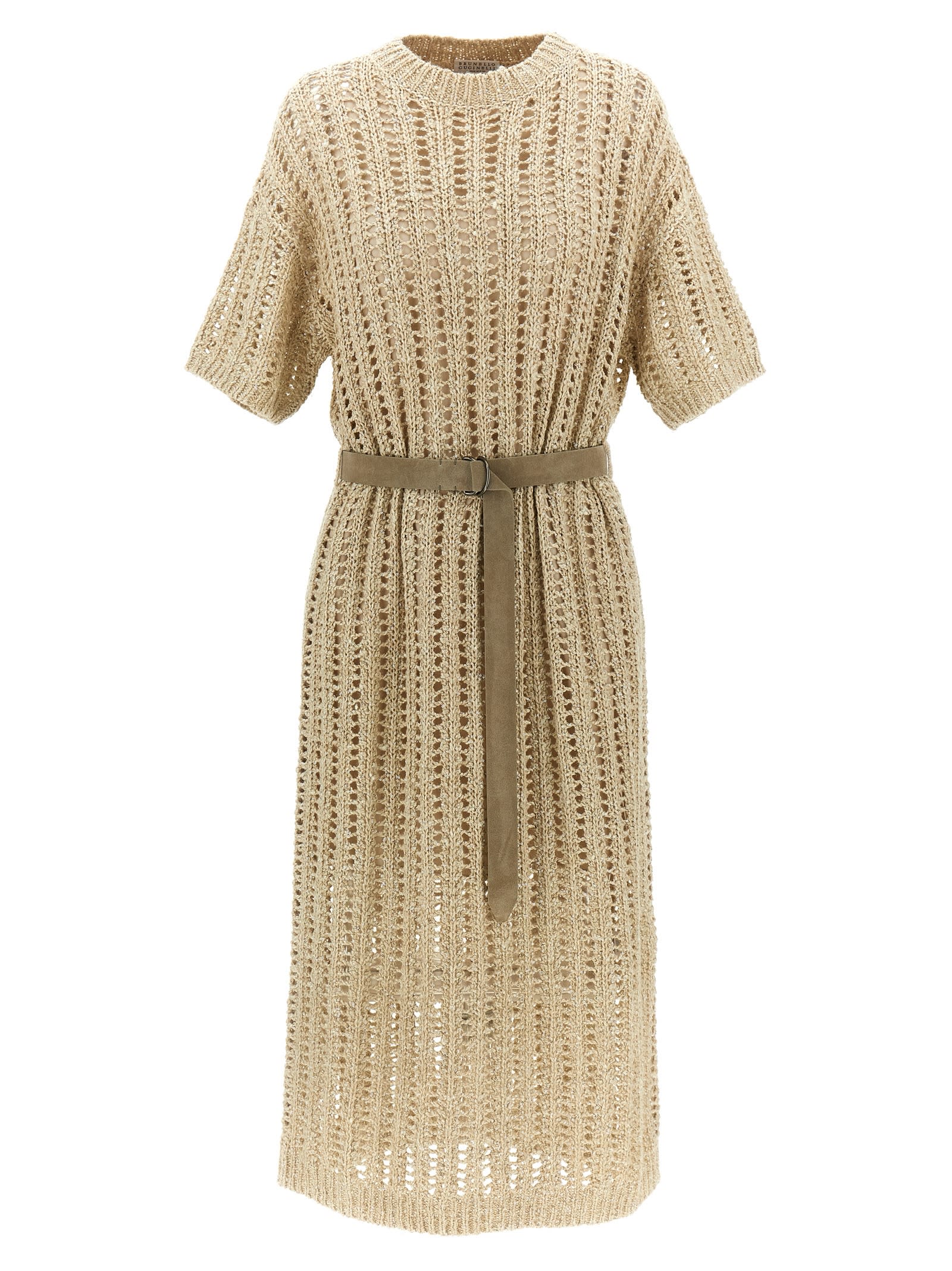Brunello Cucinelli Beige Dazzling Dress In Beige
