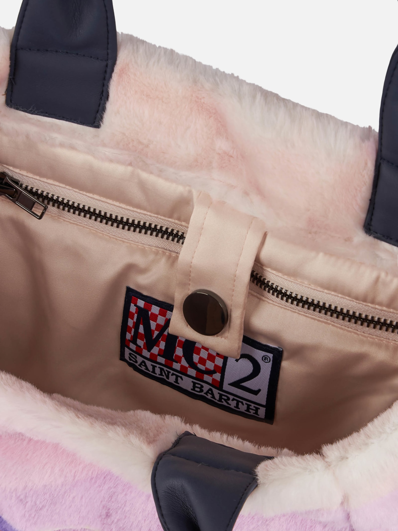 Mc2 Saint Barth Furry Soft Colette Handbag With Postcard Jacquard Print In Pink