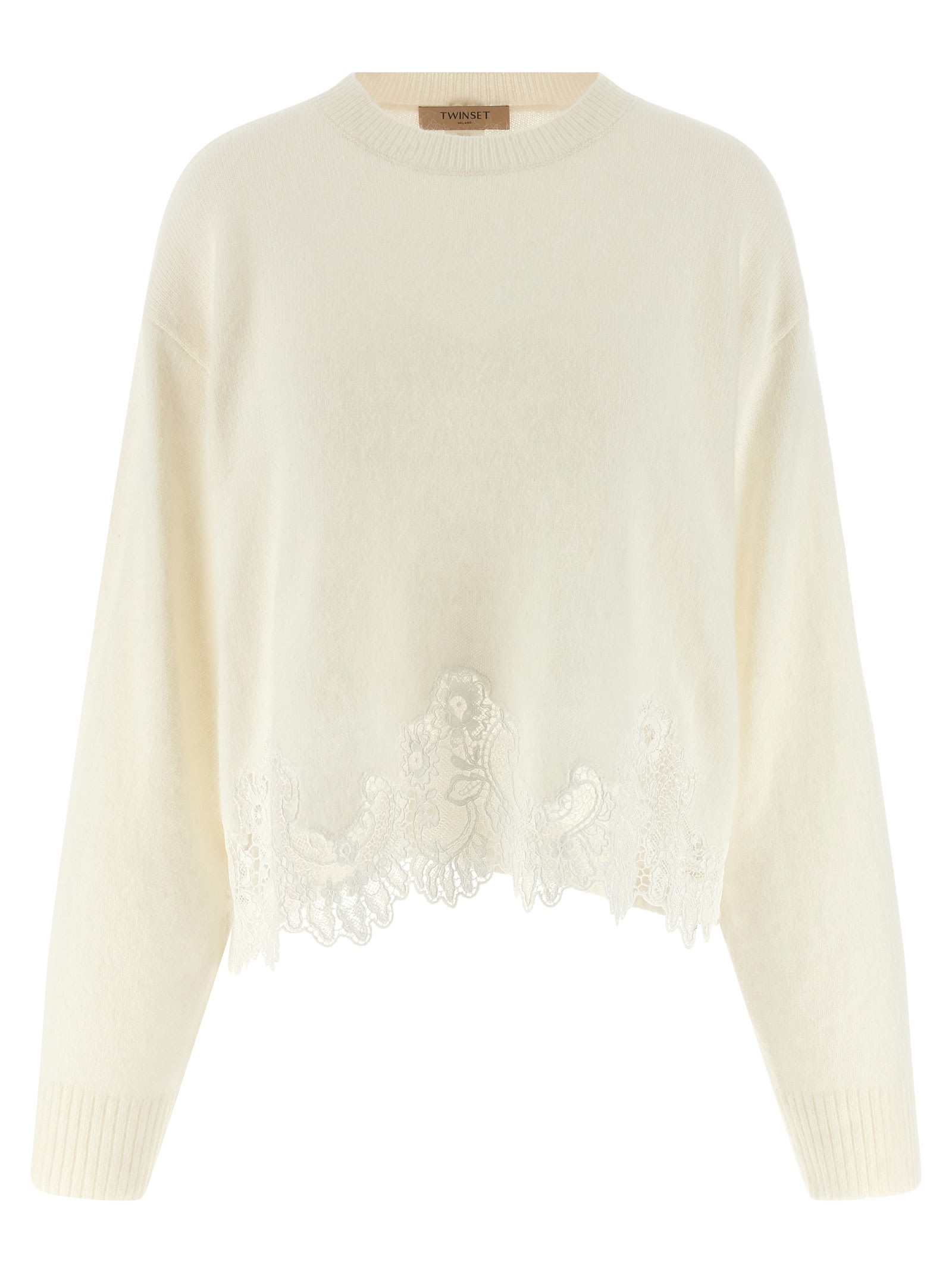 Twinset Lace Insert Sweater In White