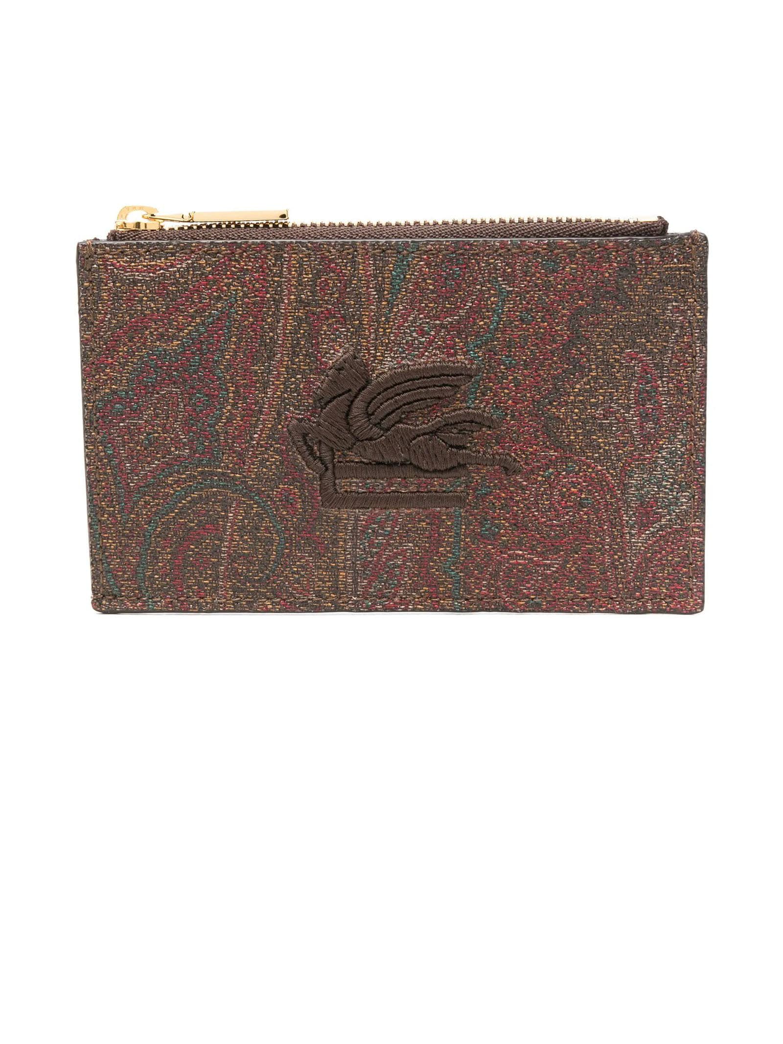 Shop Etro Coin Purse In Iconic Paisley Jacquard In Brown