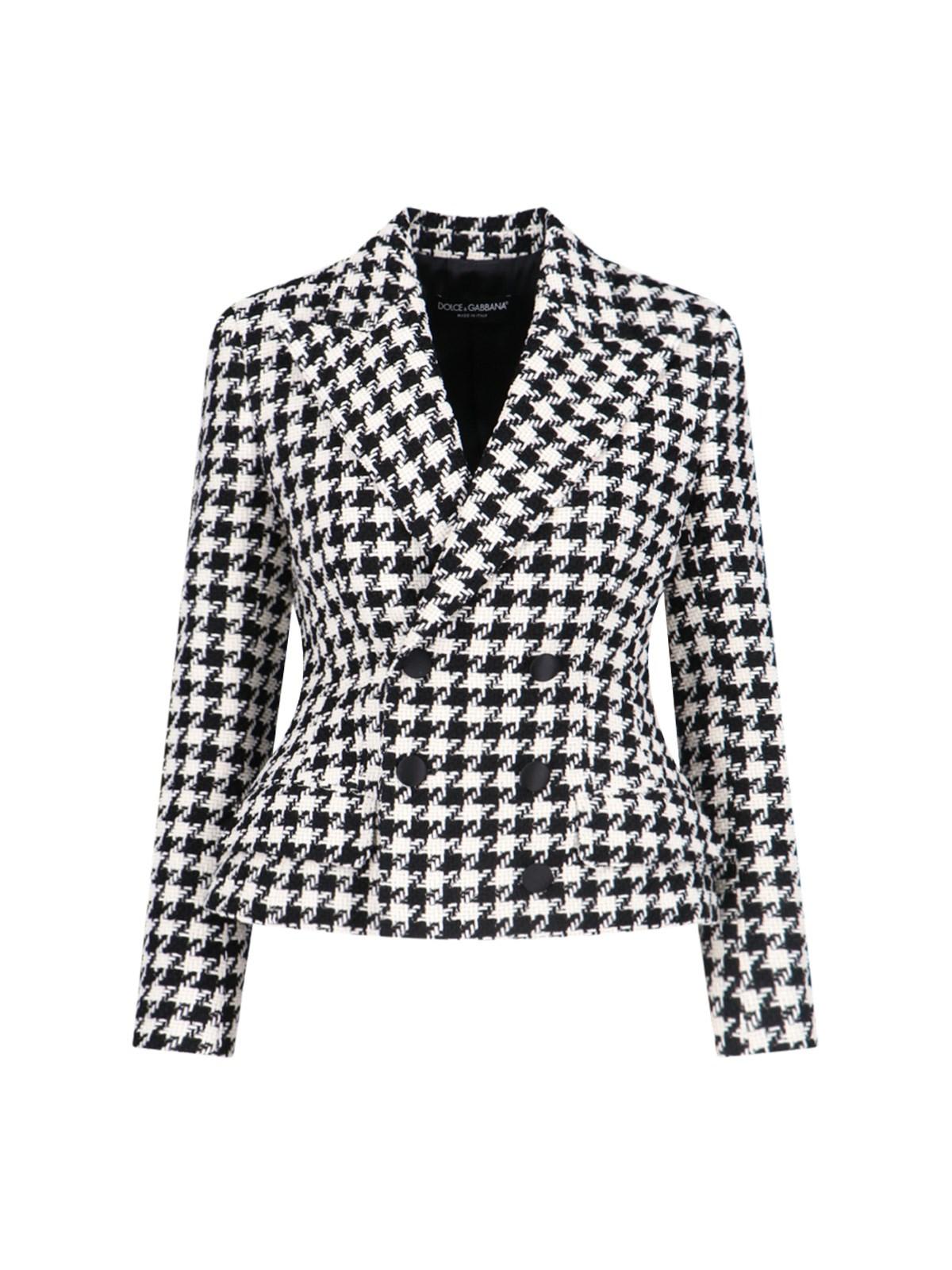 Shop Dolce & Gabbana Double-breasted Houndstooth Jacket In Black/white