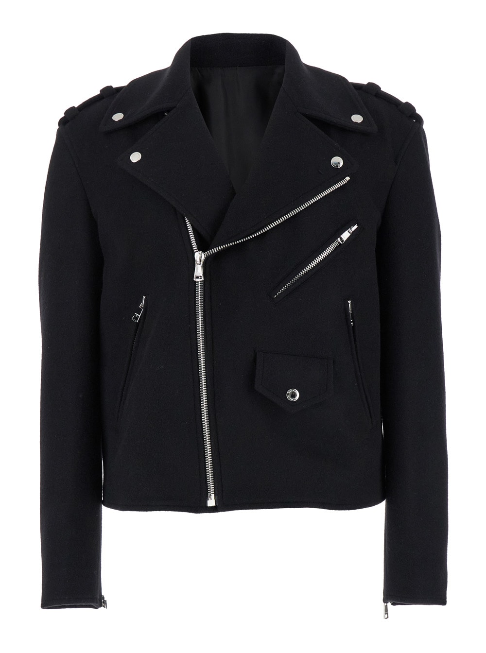 Shop Balmain Felted Wool Peacoat In Black