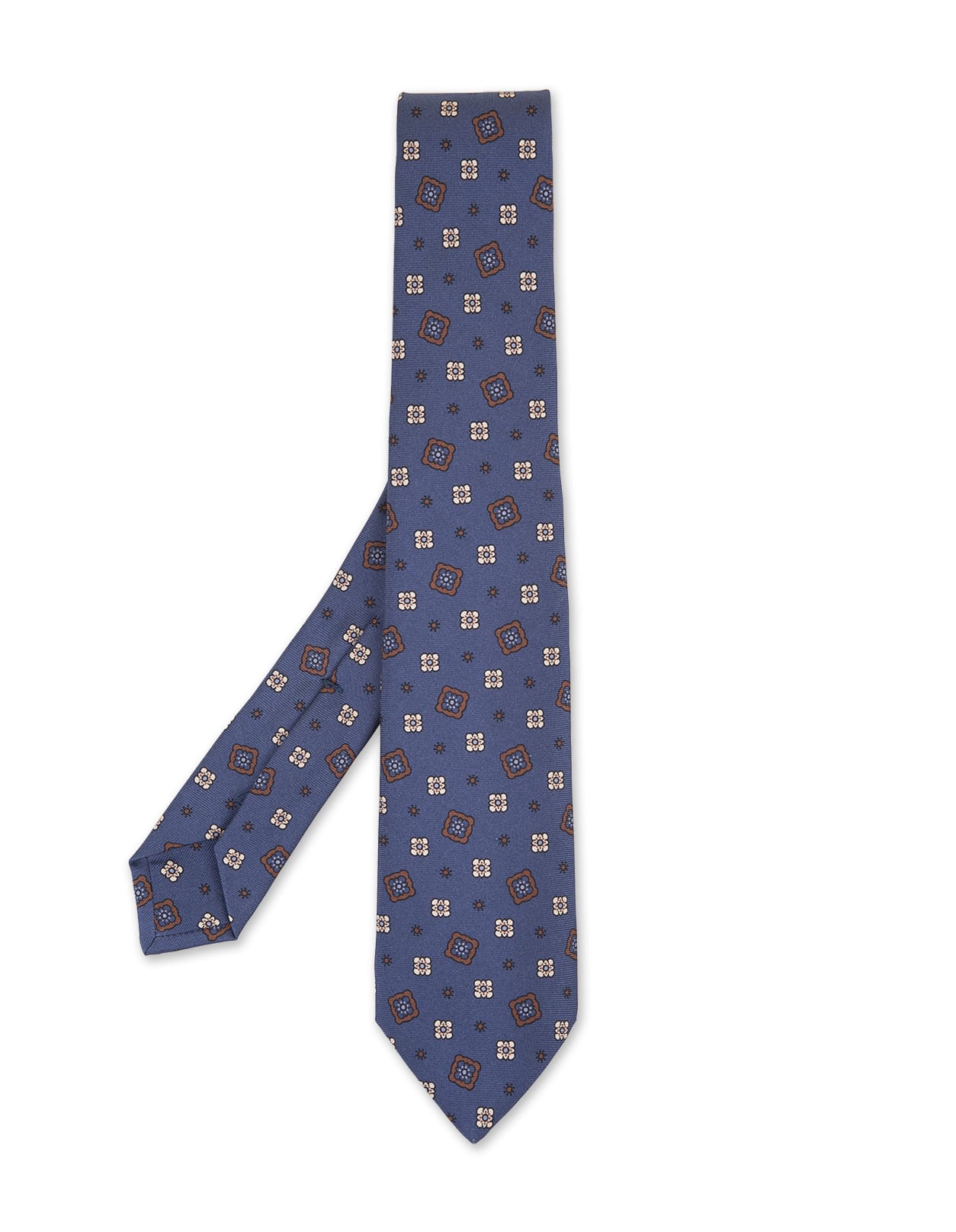 Shop Kiton Powder Blue Tie With Contrasting Floral Pattern