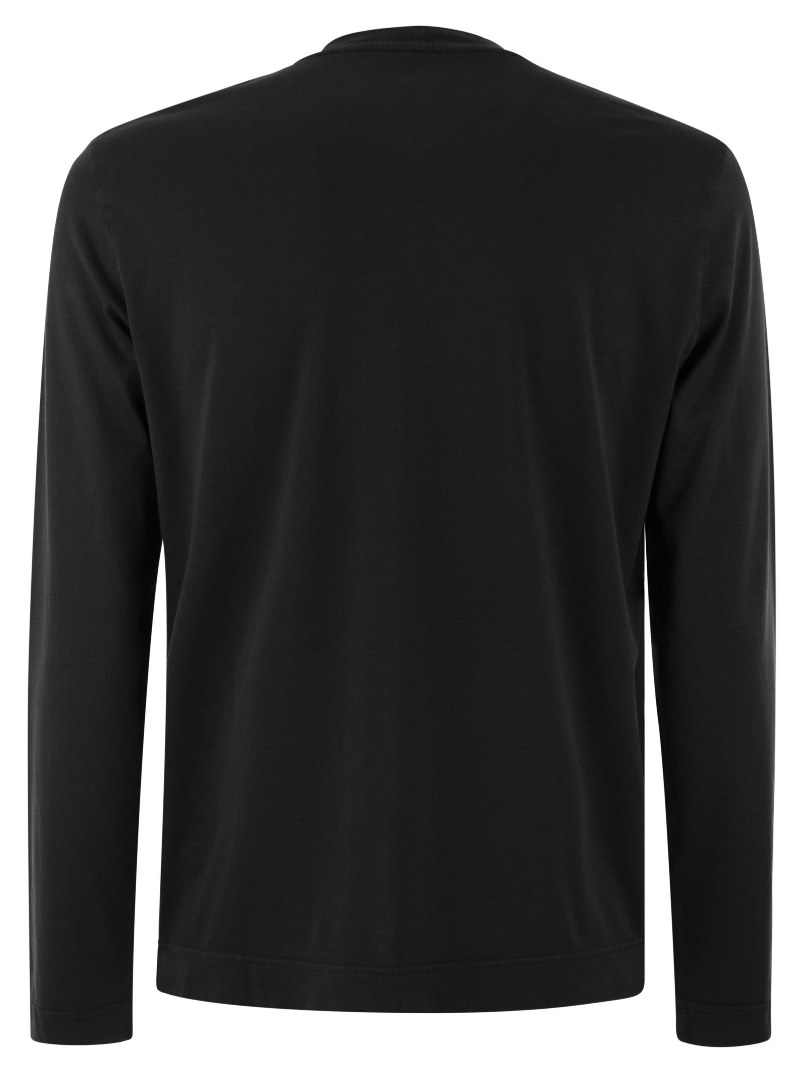 Shop Fedeli Long-sleeved Cotton T-shirt In Black