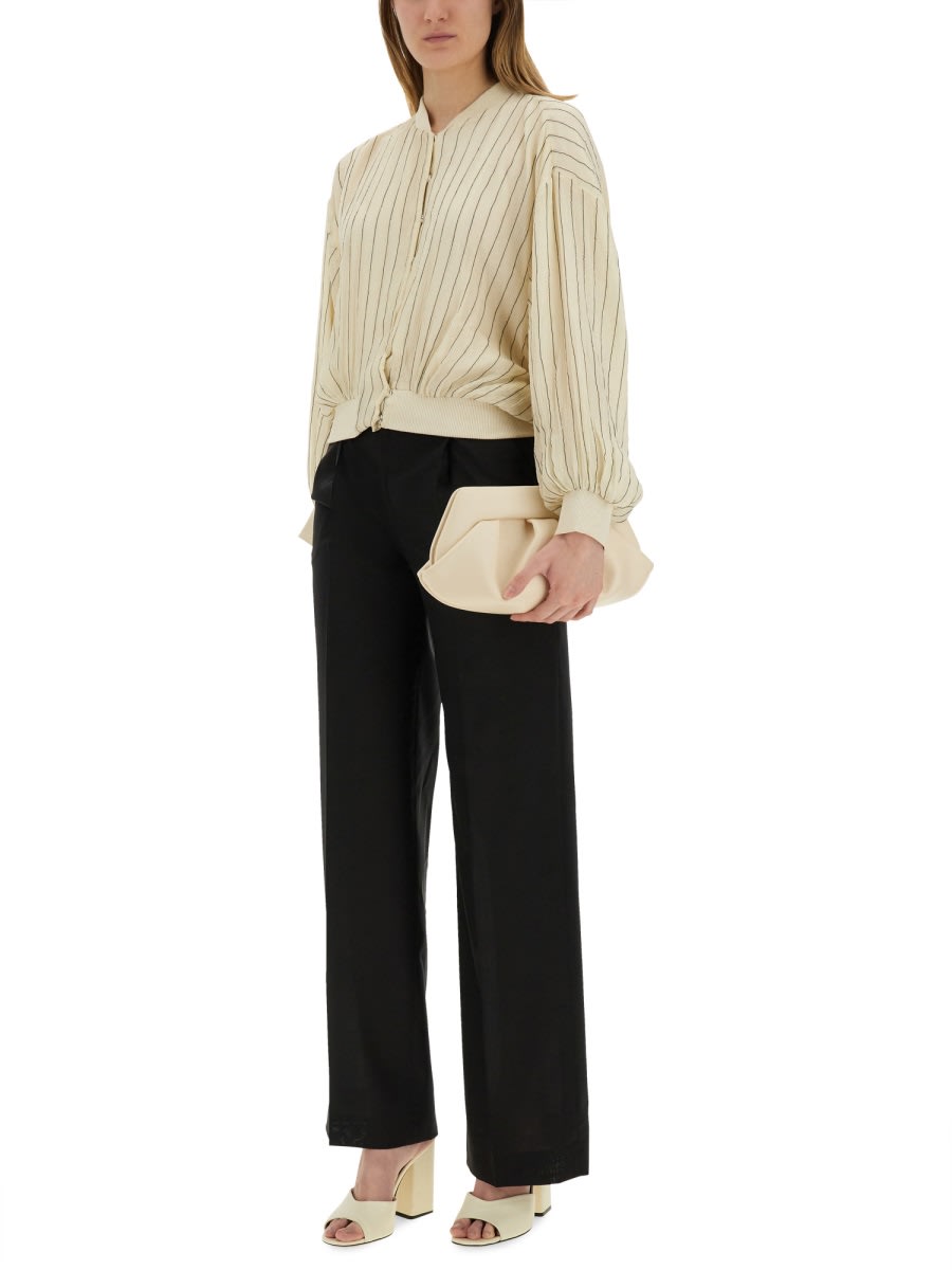 Alysi Silk Bomber Jacket With Subtle Stripes In Ivory