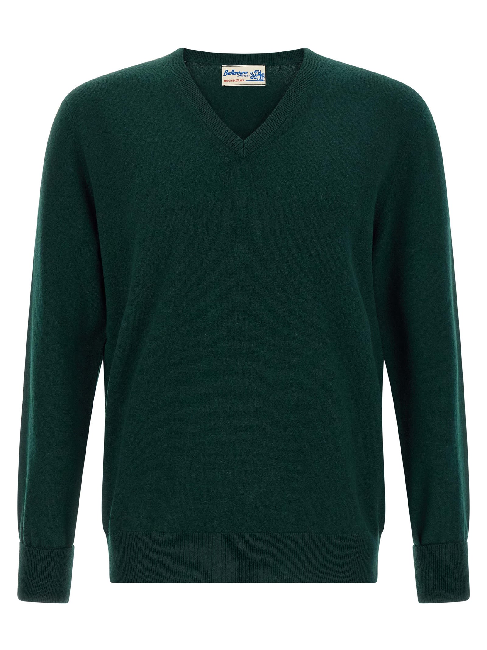 Ballantyne V-neck Cashmere Sweater With Ribbed Detailing In Green