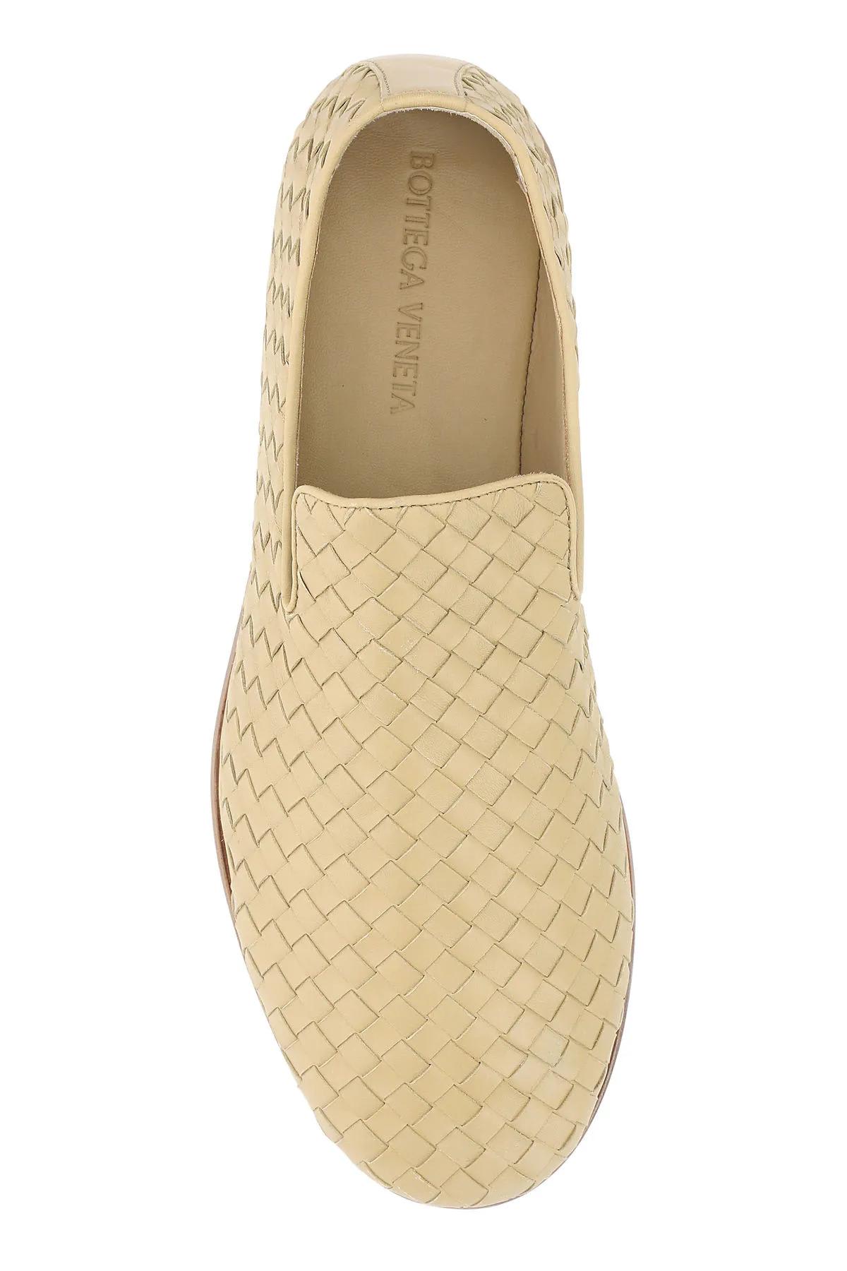 Shop Bottega Veneta Beige Nappa Leather Slip Ons