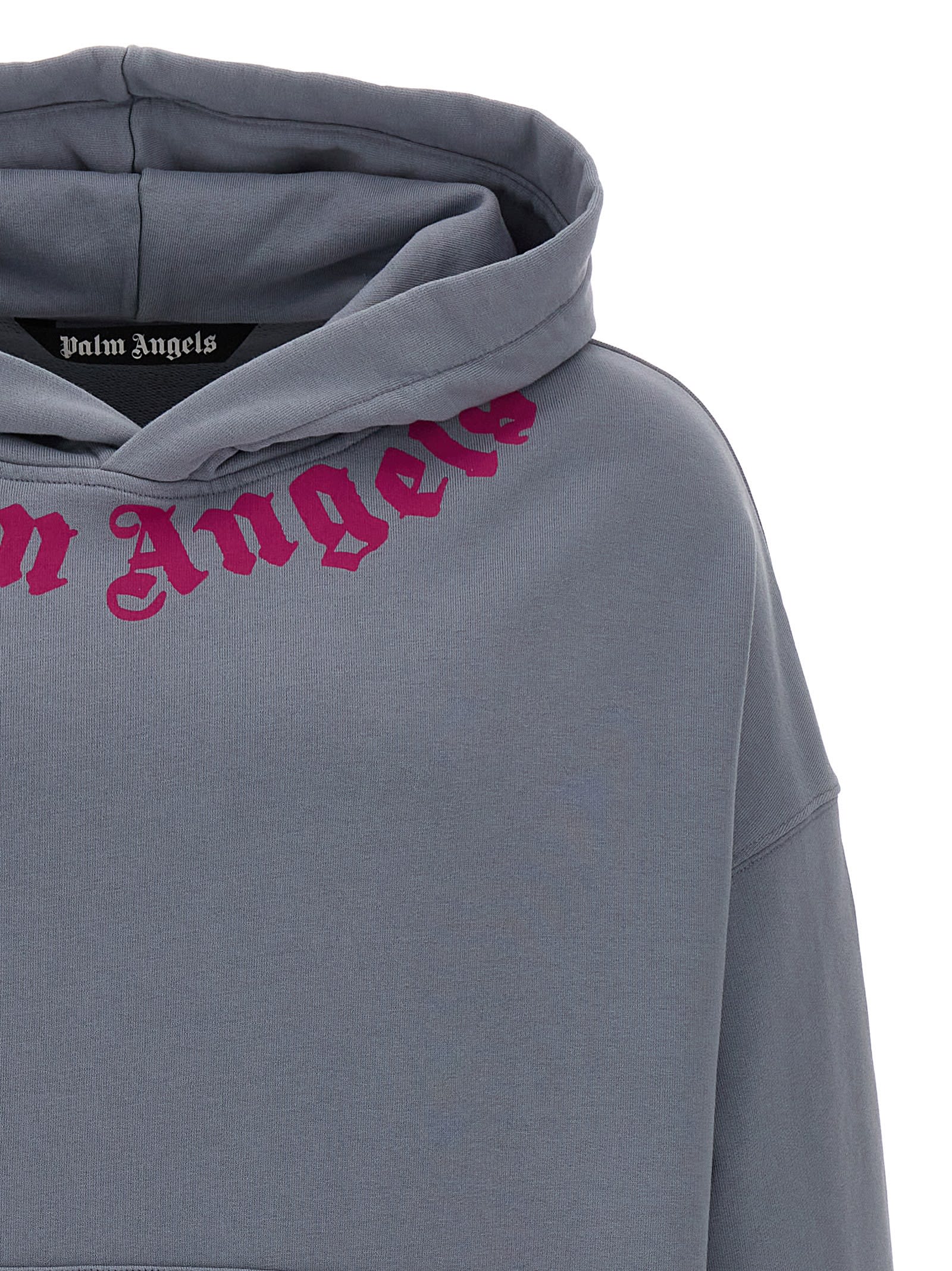 Shop Palm Angels Neck Logo Hoodie In Gray