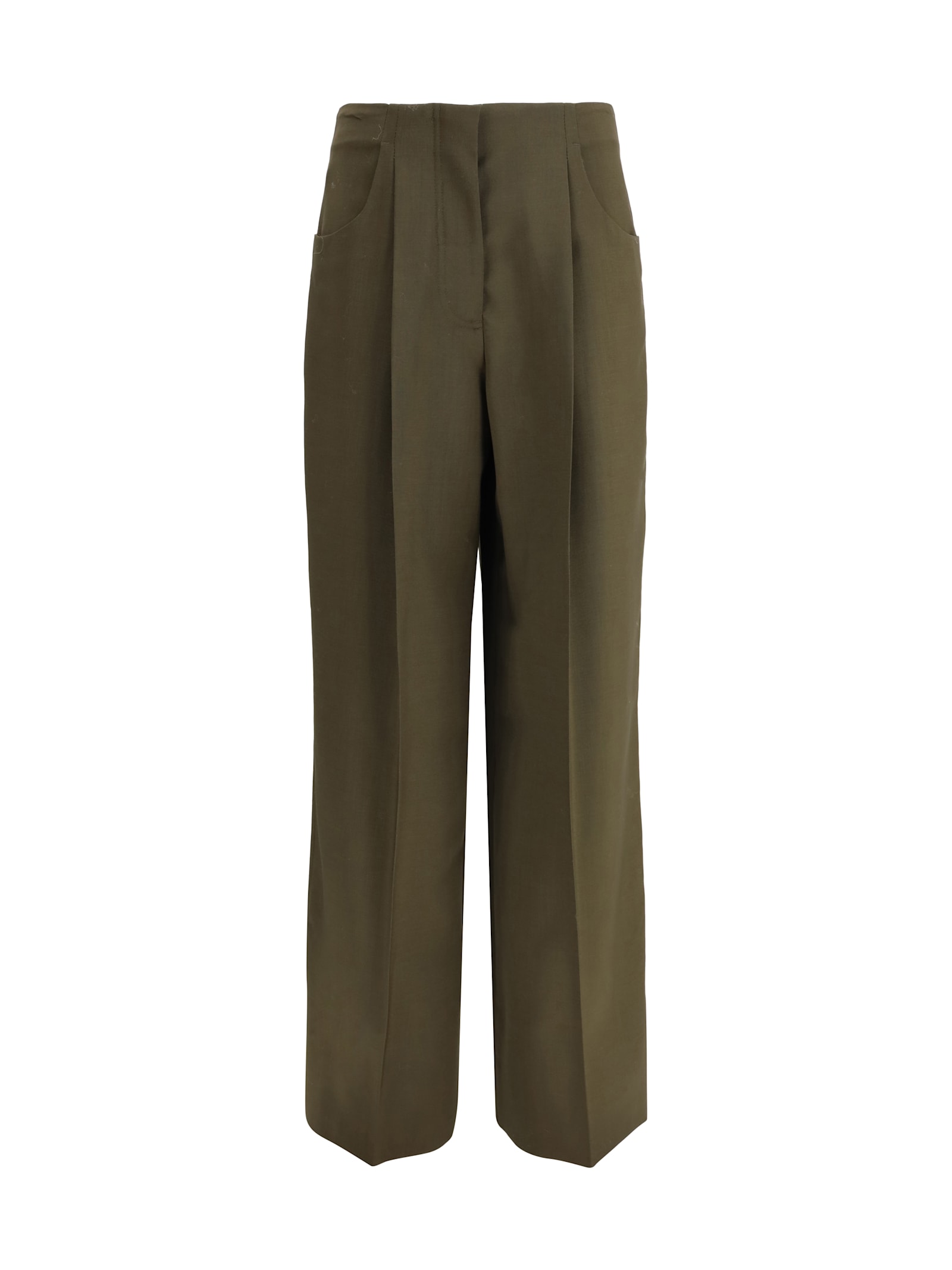 Fendi Wide-leg Trousers In Wool And Mohair In Green