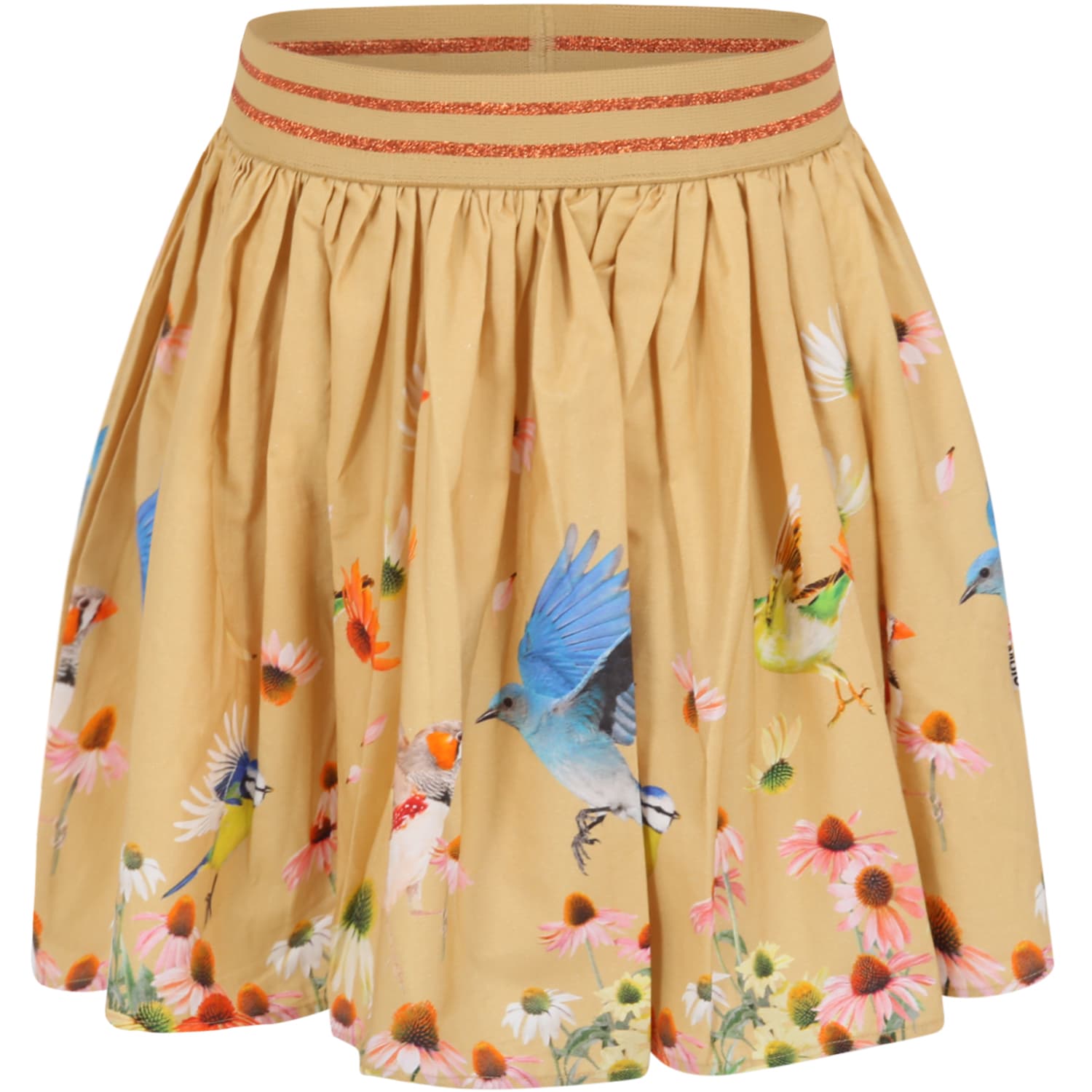 Molo Yellow Skirt For Girl With Colorful Flowers
