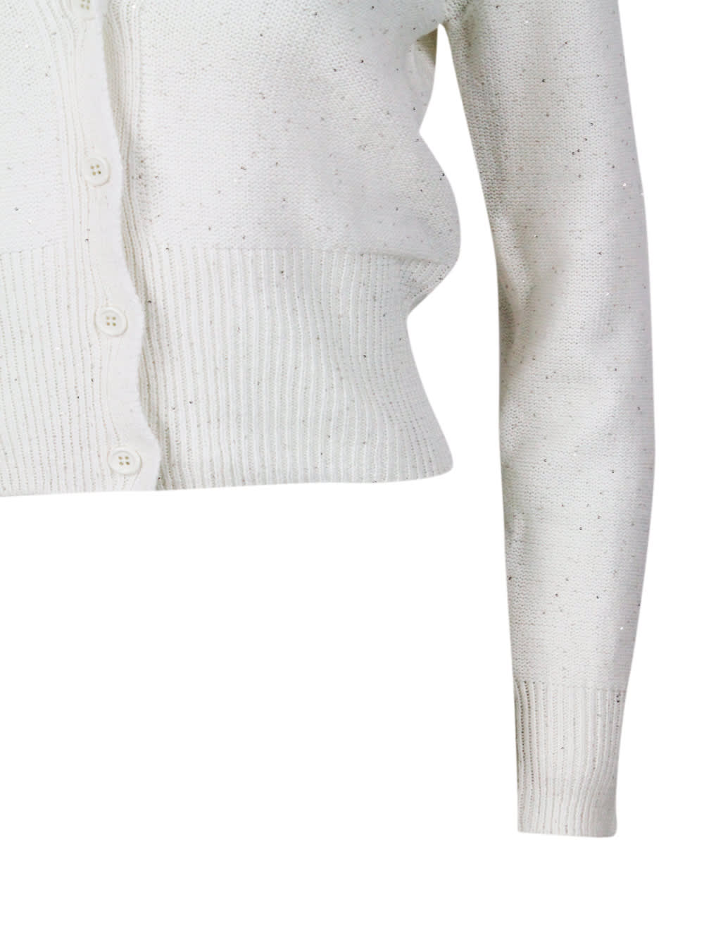 Shop Fabiana Filippi Cardigan Sweater With Button Closure Embellished With Brilliant Applied Microsequins In Cream
