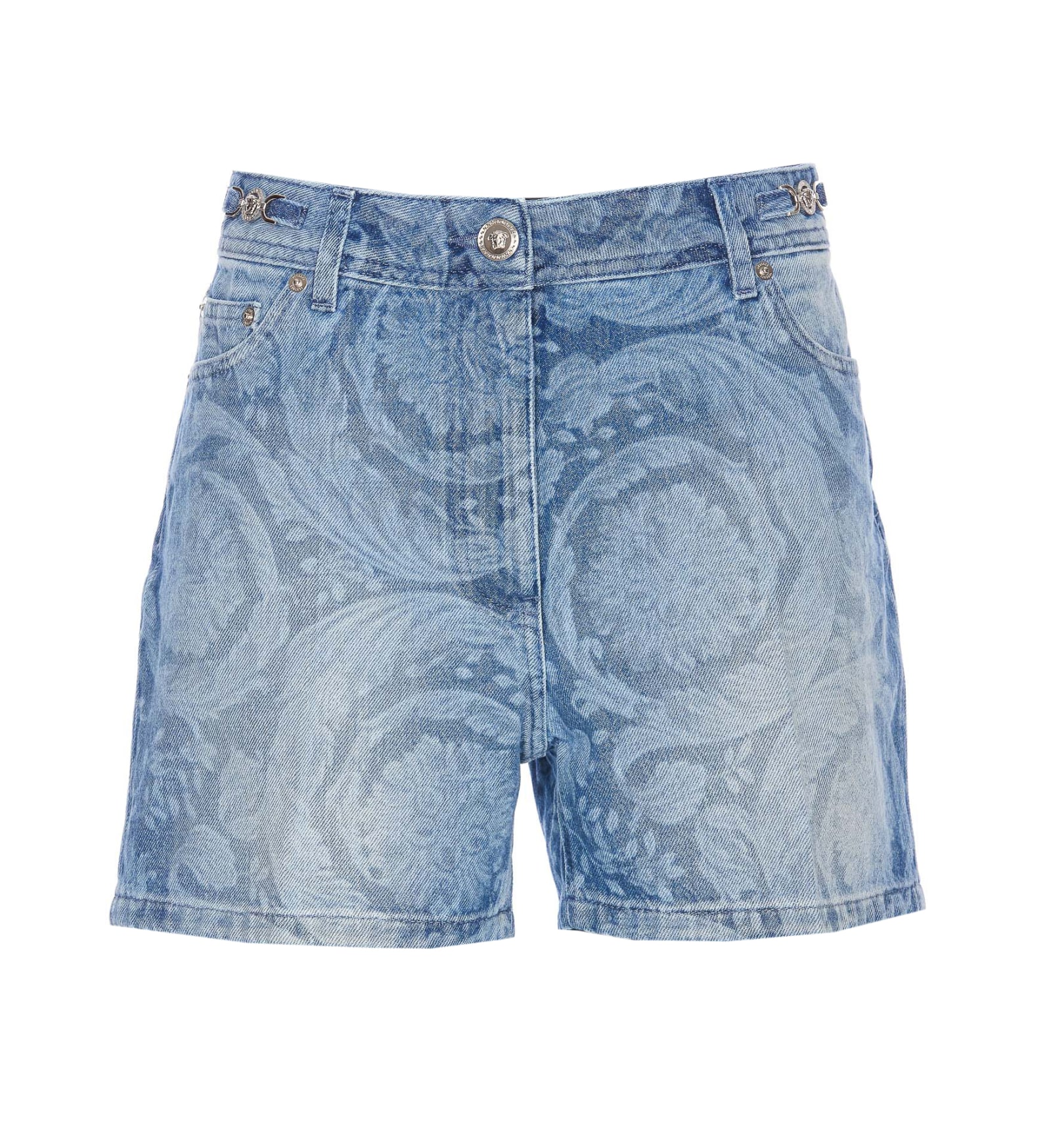 Shop Versace Barocco Print Shorts In Blue