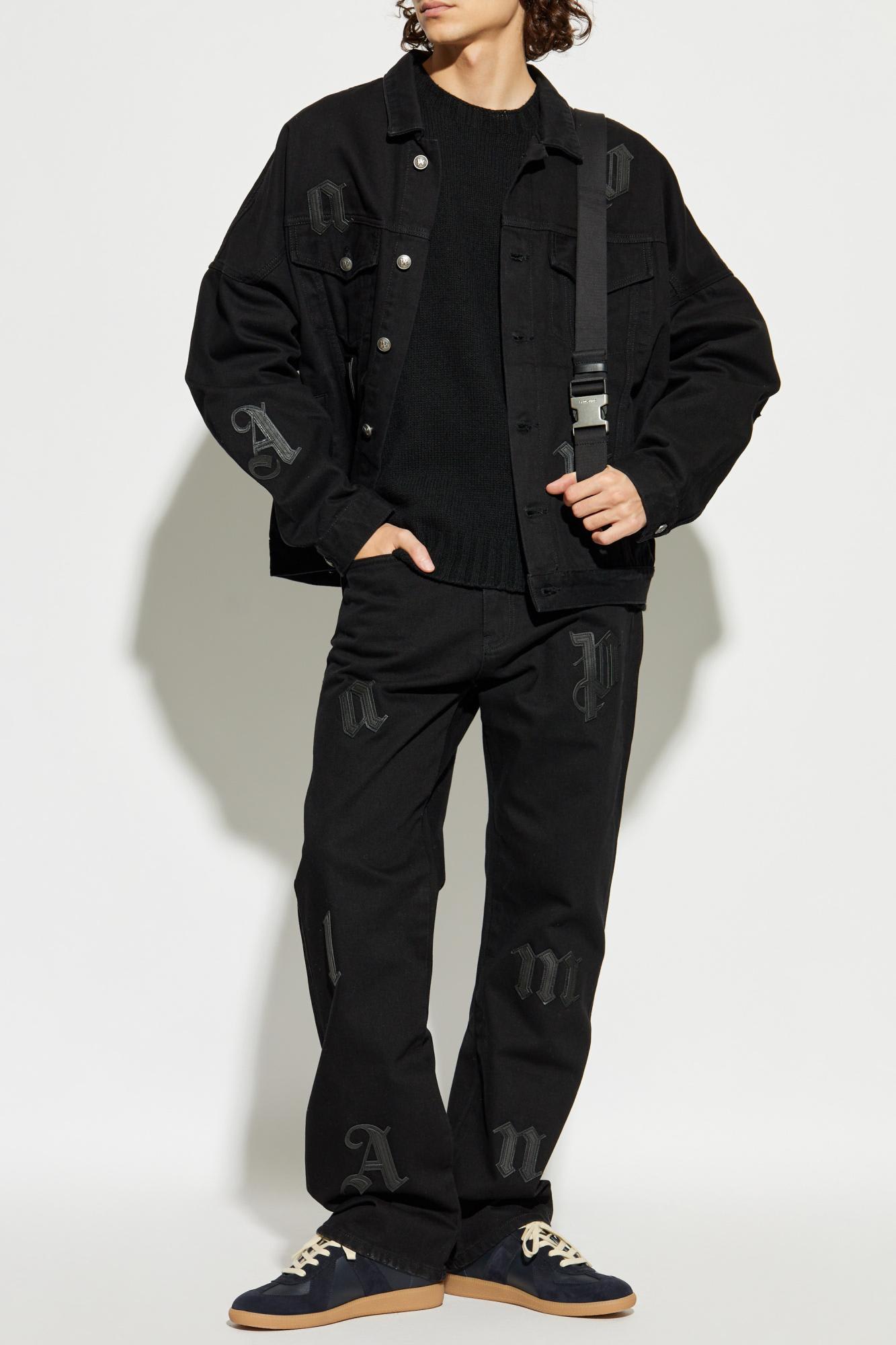 Palm Angels Intarsia-knit Logo Jumper In Grey