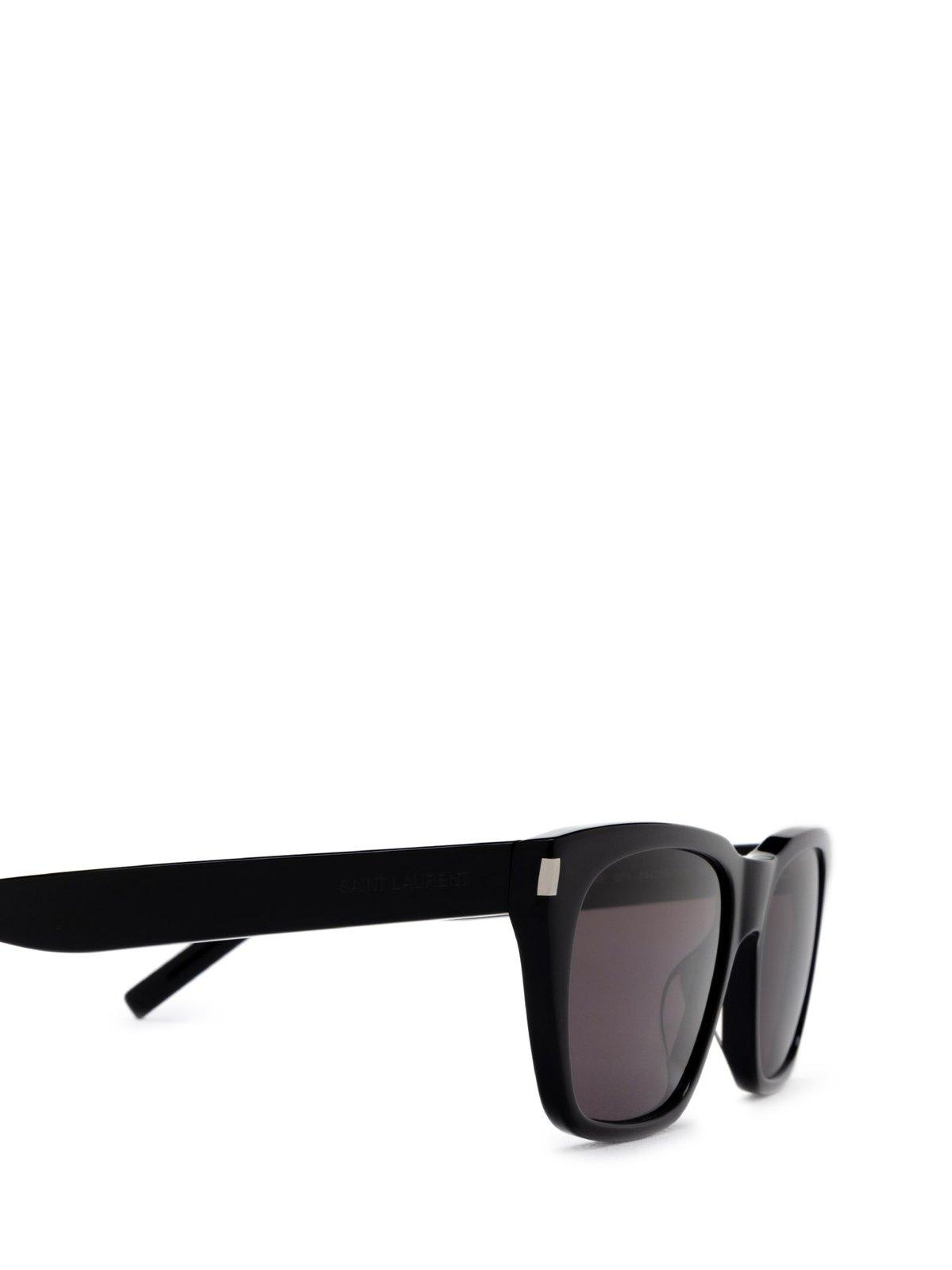 Shop Saint Laurent Rectangle Frame Sunglasses In 001 Black Black Black