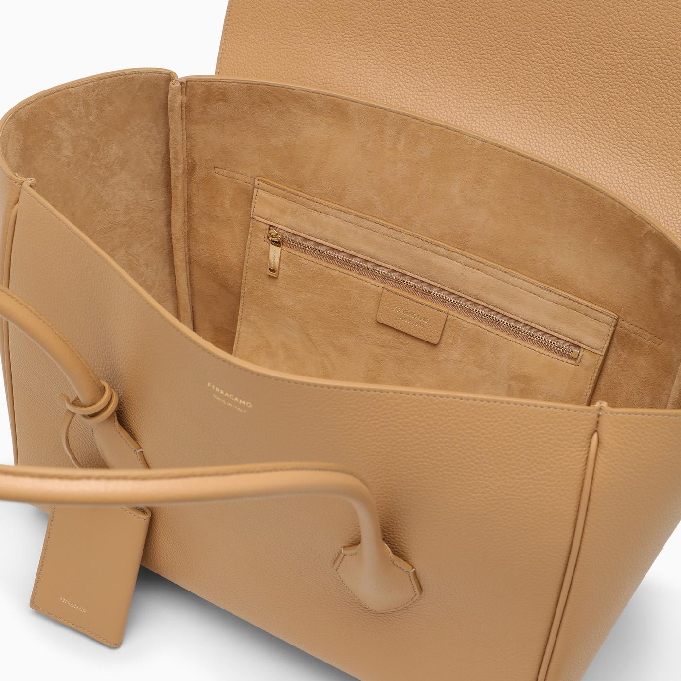 Shop Ferragamo Camel-coloured Leather Tote Bag L In Beige