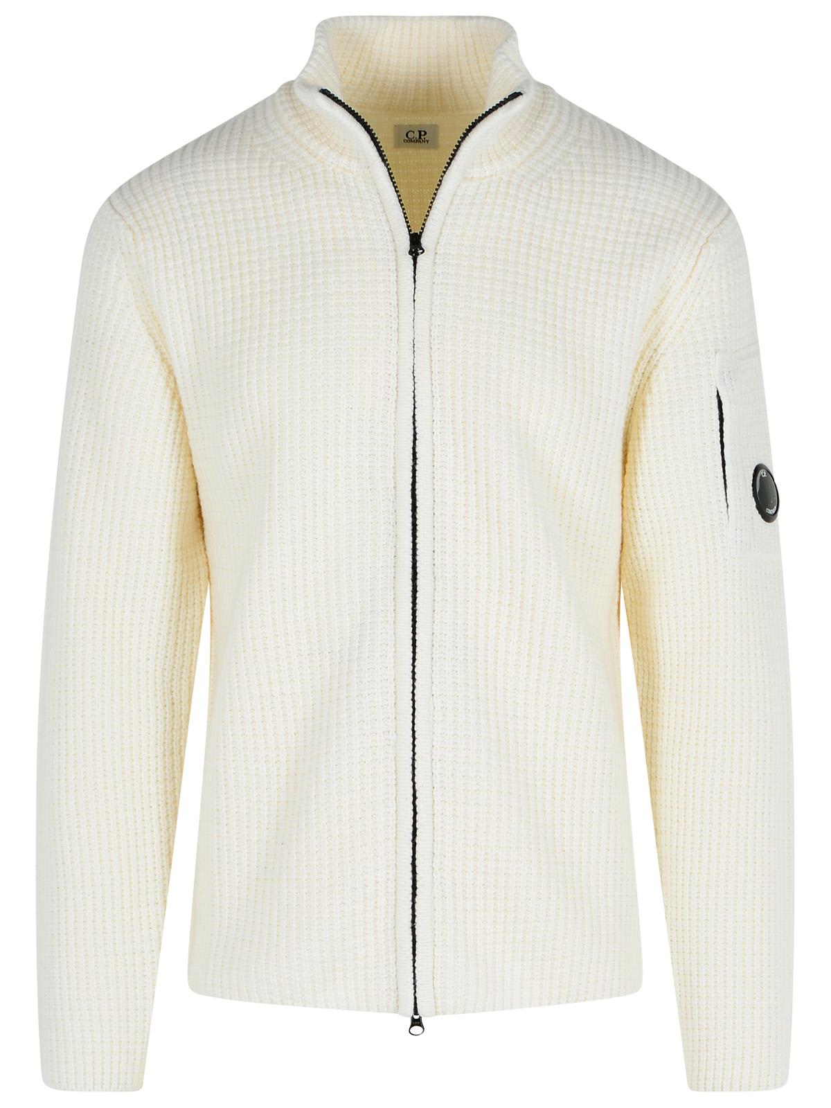 C.p. Company Wool Blend Sweater High Collar In White