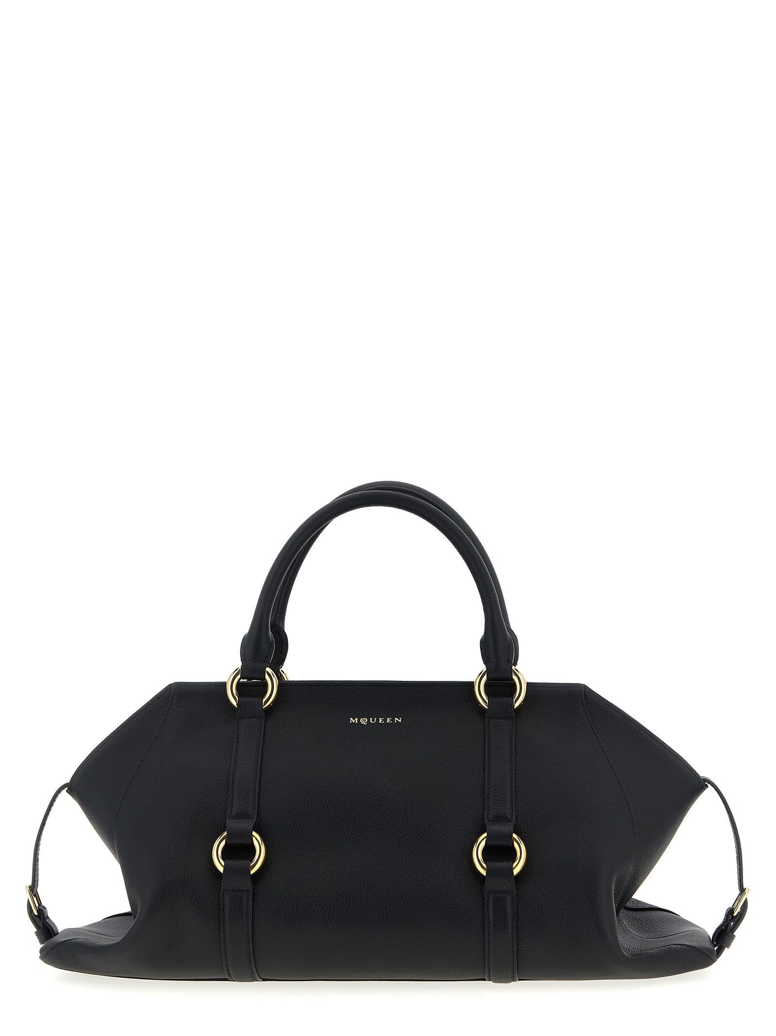 Alexander Mcqueen Farringdon Medium Elongated Calf Leather Shoulder Bag In Black