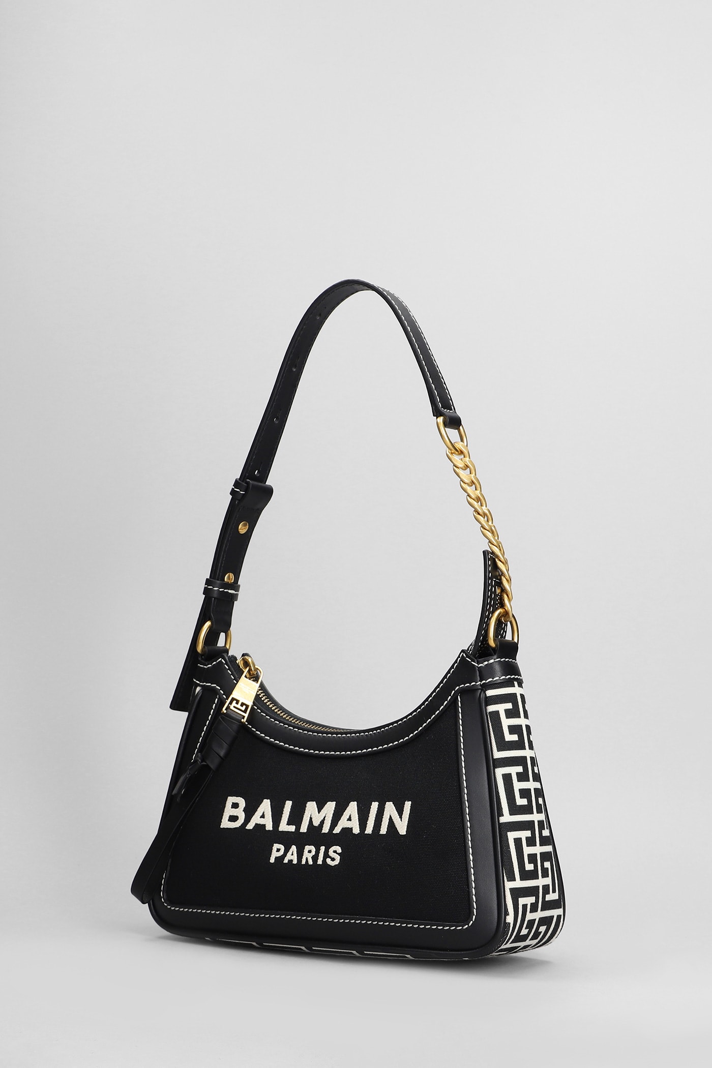 Shop Balmain B Army Shoulder Bag In Black Leather And Fabric