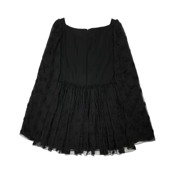 Chloé Square Neckline Flared Sleeves Sheer Overlay Embroidered In 001