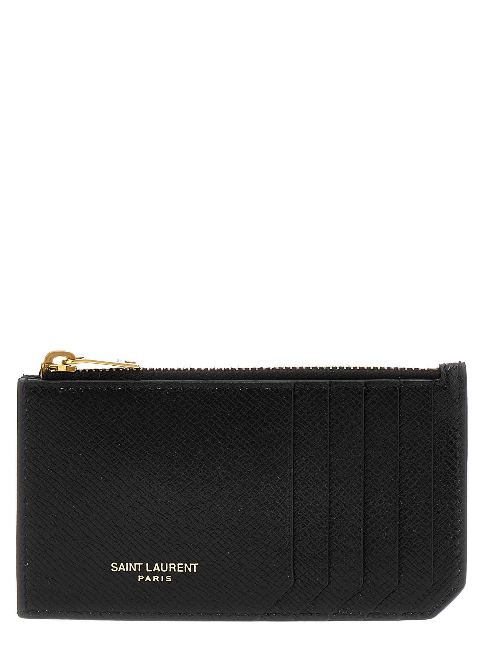 Shop Saint Laurent Paris Fragments Card Holder In Black