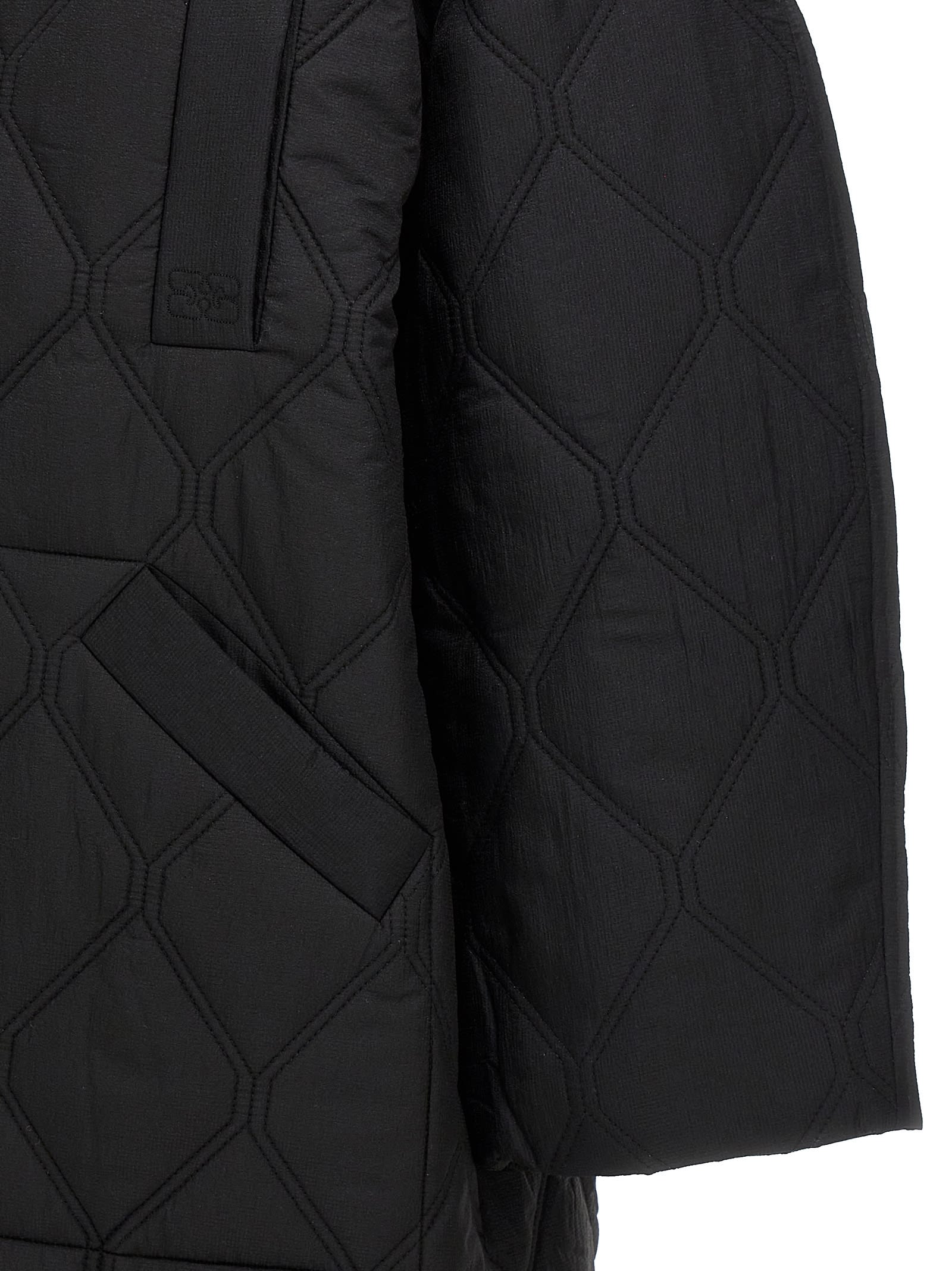 Shop Ganni Quilt Raglan Long Down Jacket In Black