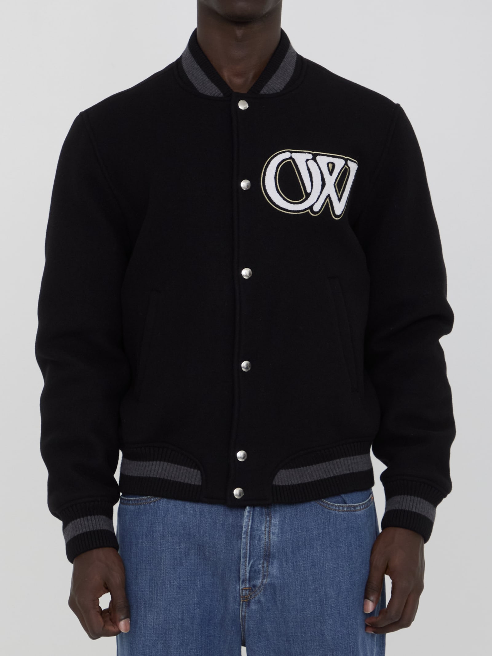 Shop Off-white Varsity Bomber Jacket In Black