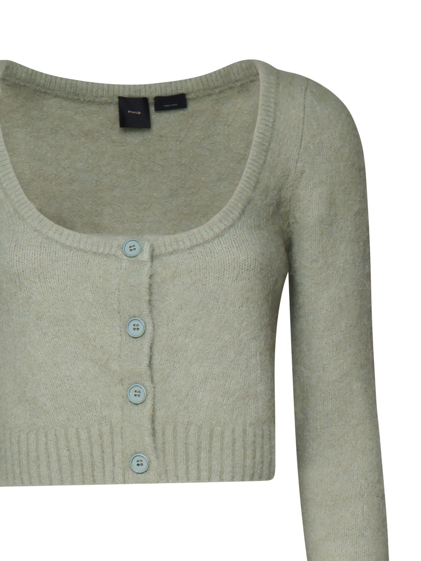 Shop Pinko Colorpoint Sweater With Wide Round Neckline In Sage