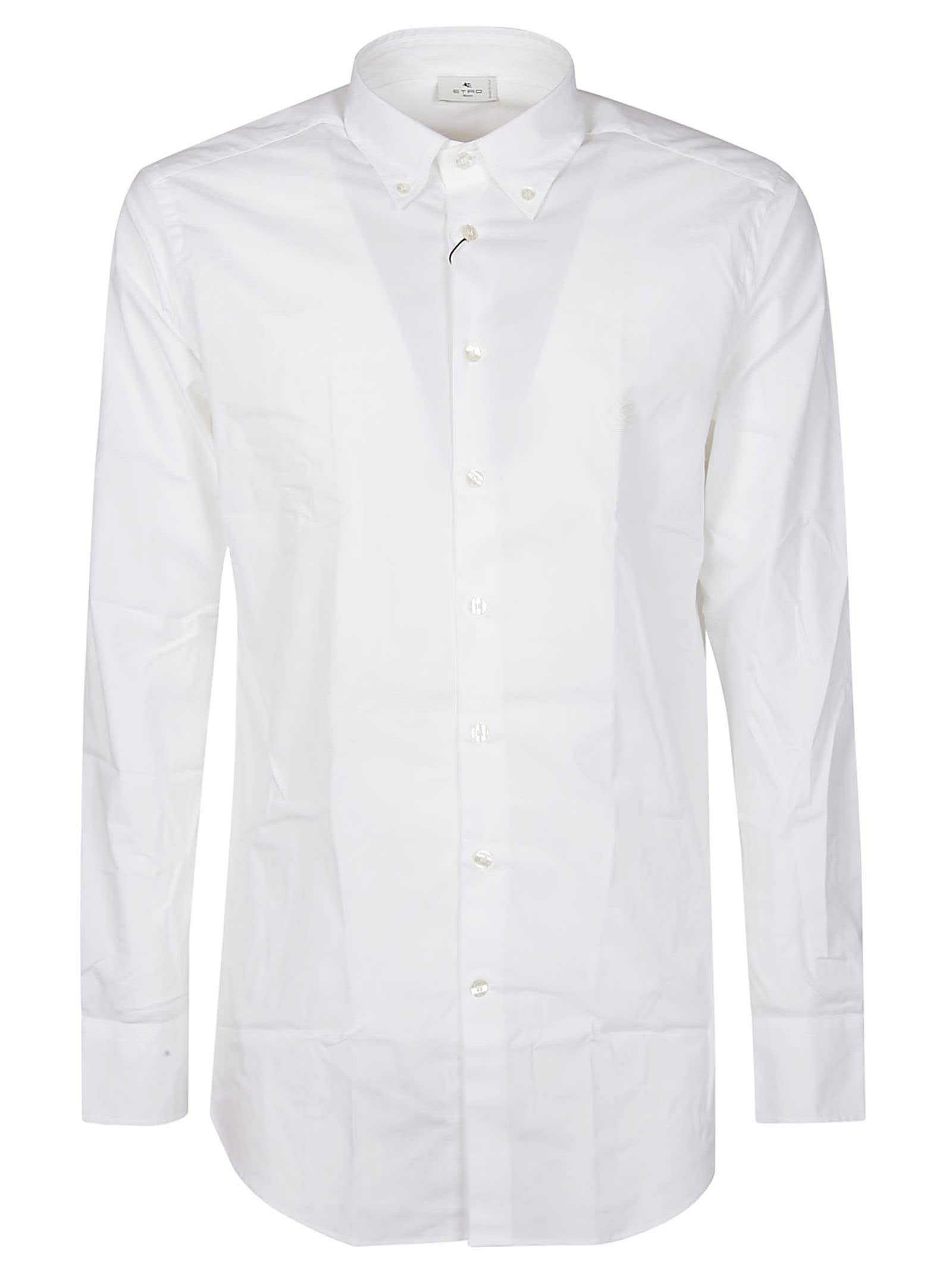Etro Fuji Botton Down Logo Slim Shirt In Bianco