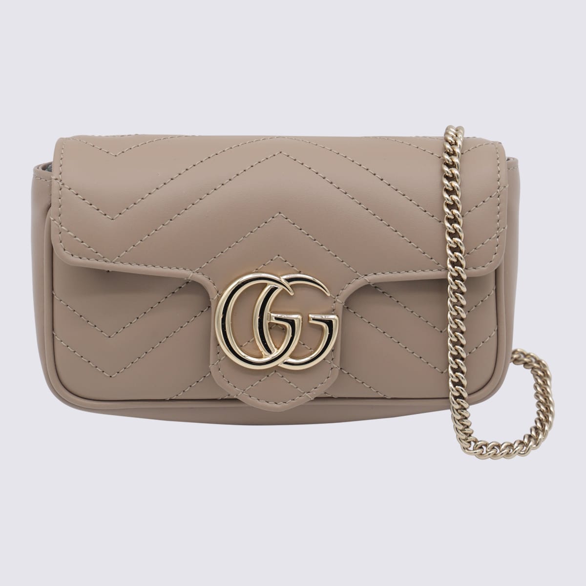 Gucci Beige Leather Gg Marmont Mini Bag In Brown