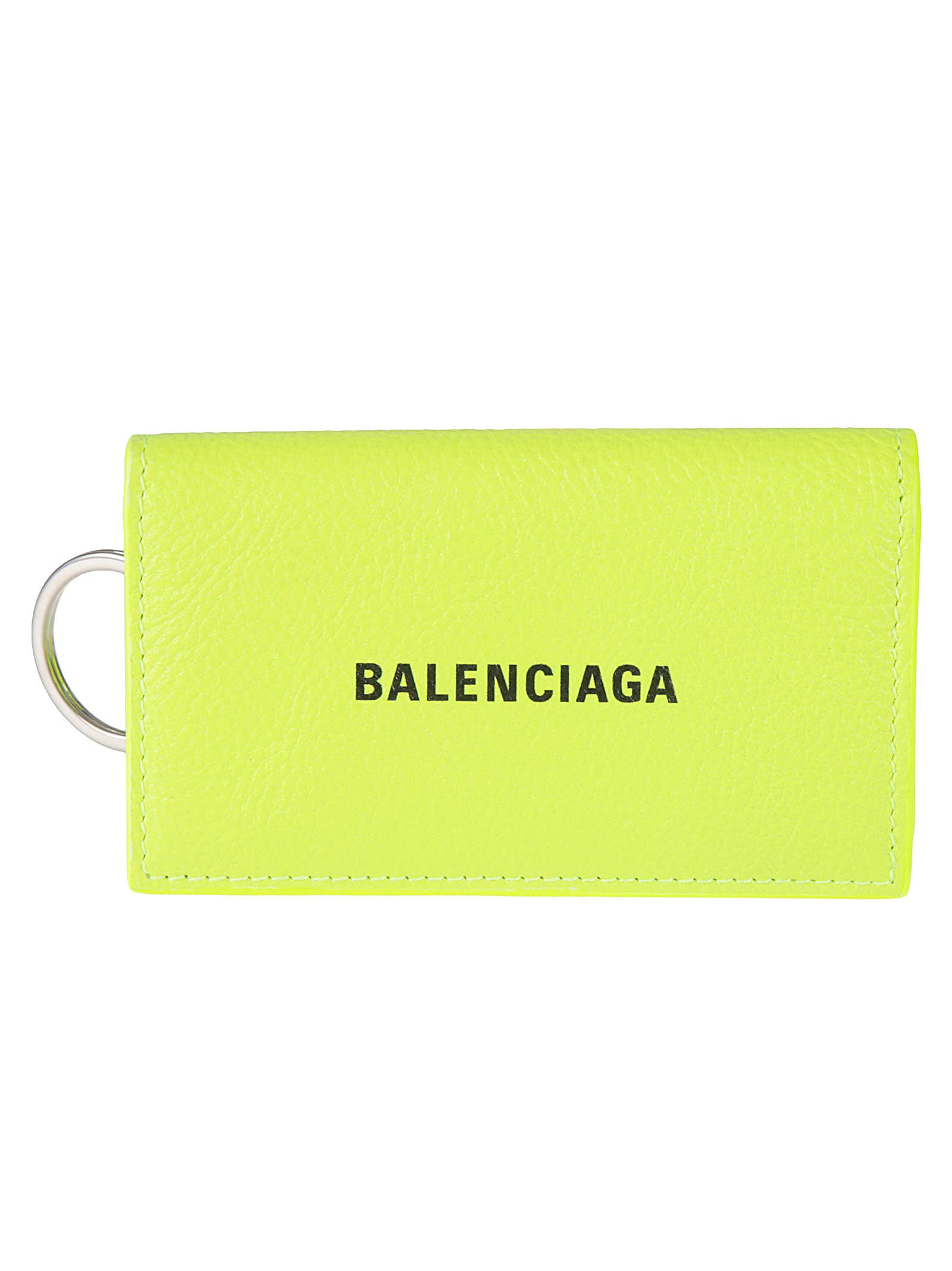 Balenciaga Cash Logo Keyring In Fluo Yellow/black