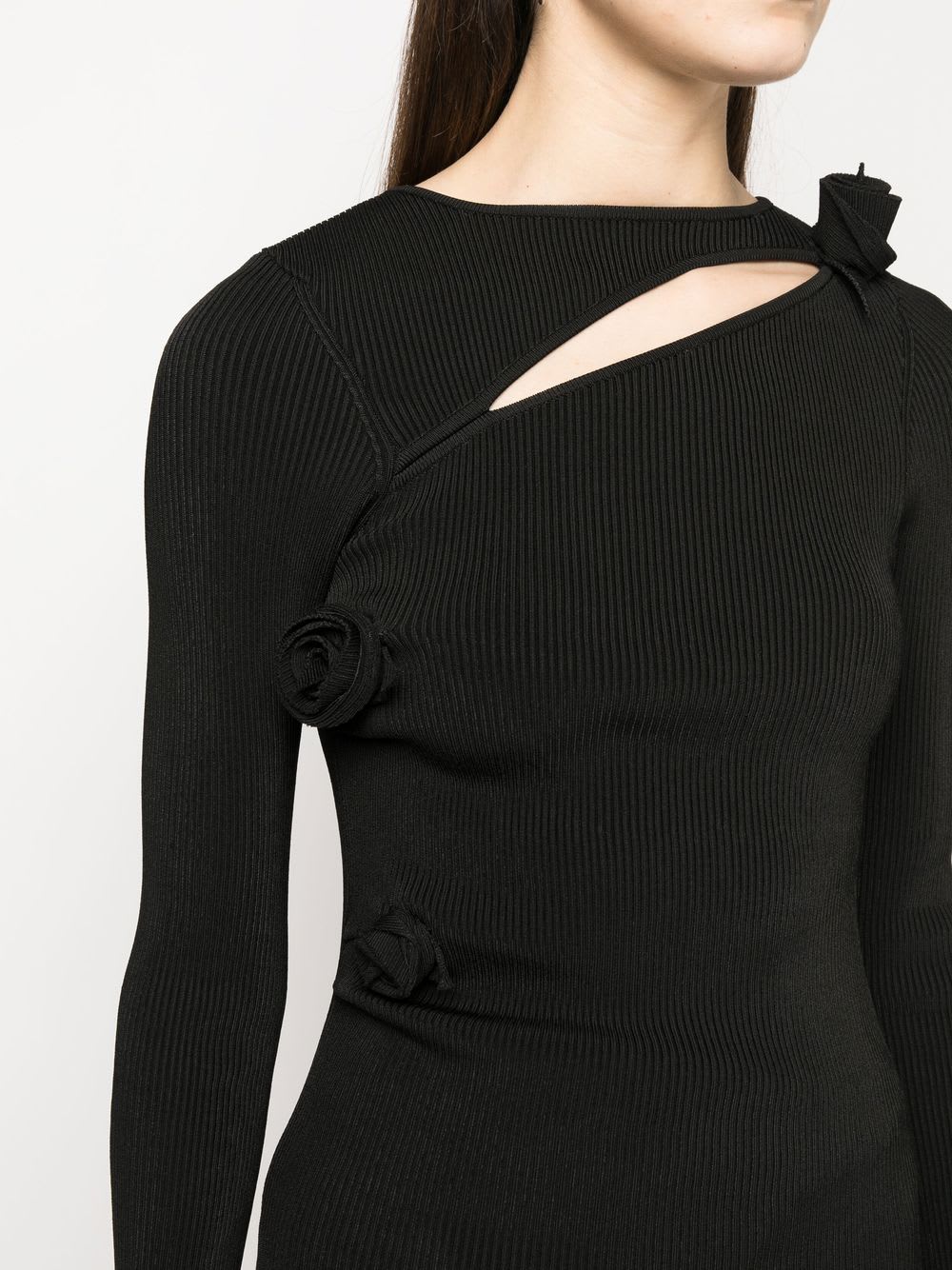 Shop Coperni Asymmetric Flower Knit Sweater In Black