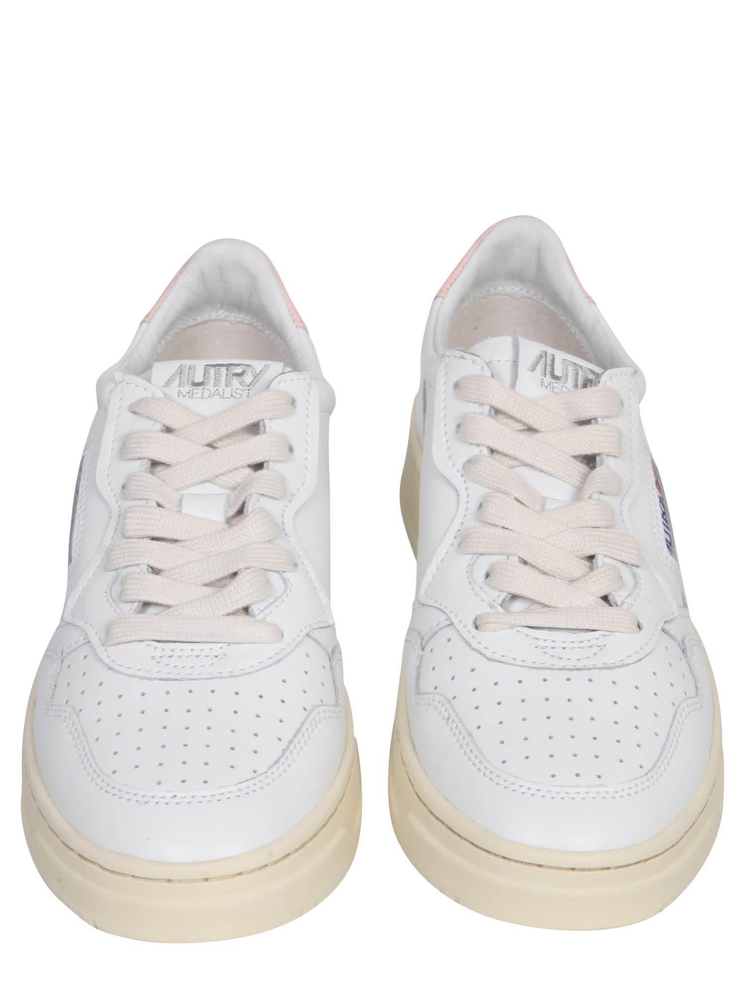 Shop Autry Leather Sneakers In Pink/white