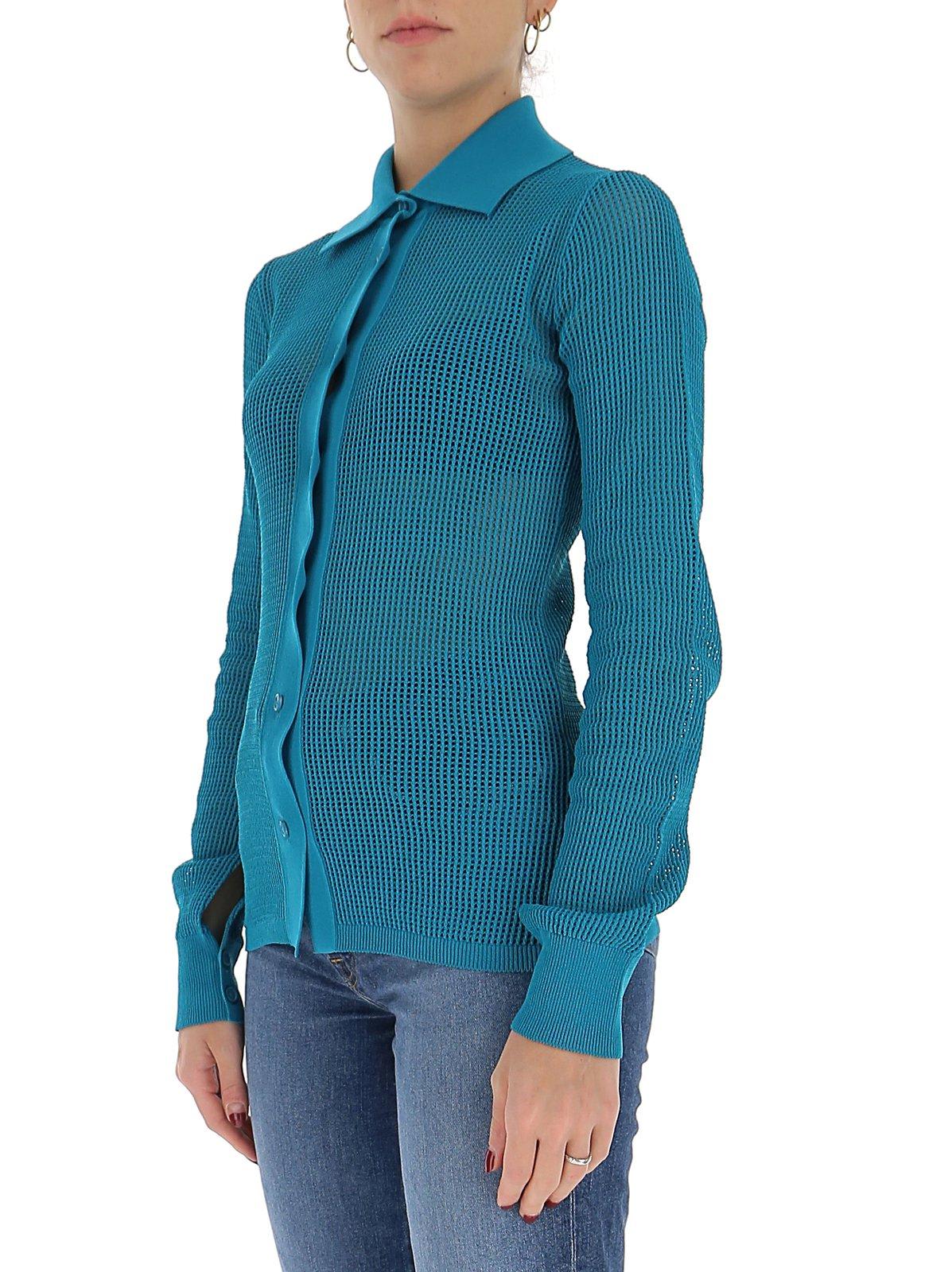 Bottega Veneta Mesh Cardigan In Petrol Color In Blue