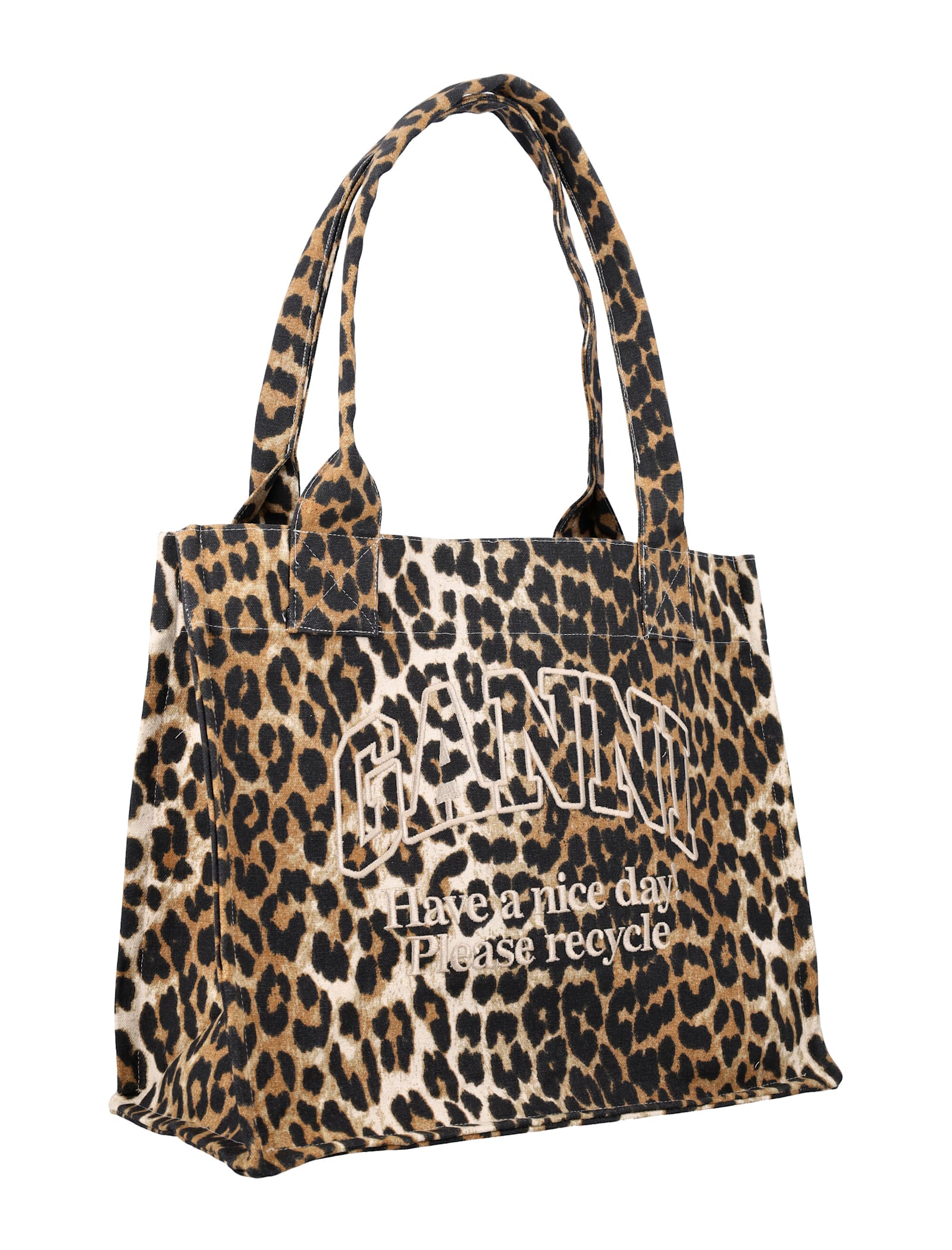 GANNI LEOPARD-PRINT CANVAS TOTE BAG