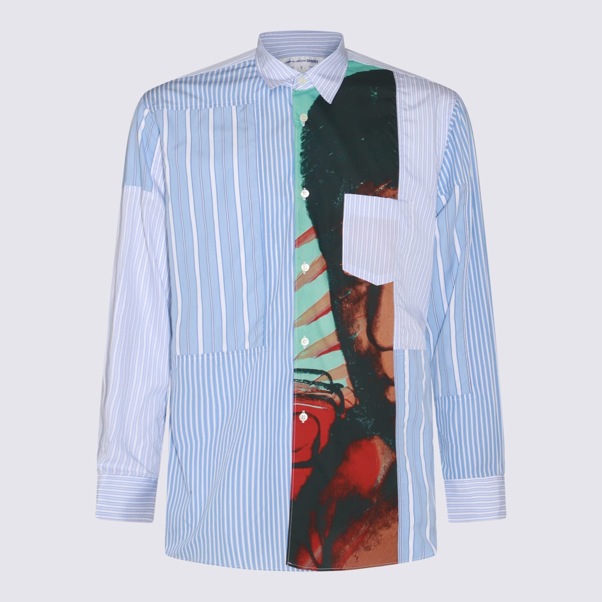 Comme Des Garçons White And Light Blue Cotton Shirt In Red