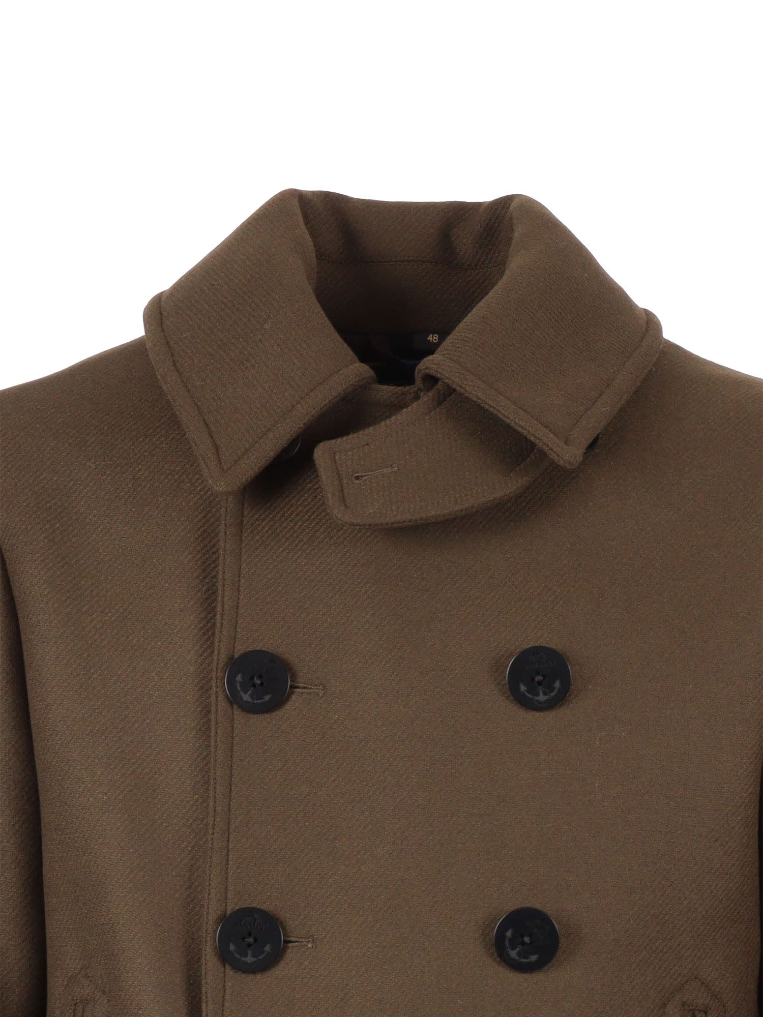 Sealup Structured Wool-polyamide Blend Peacoat With Anchor Buttons In Green