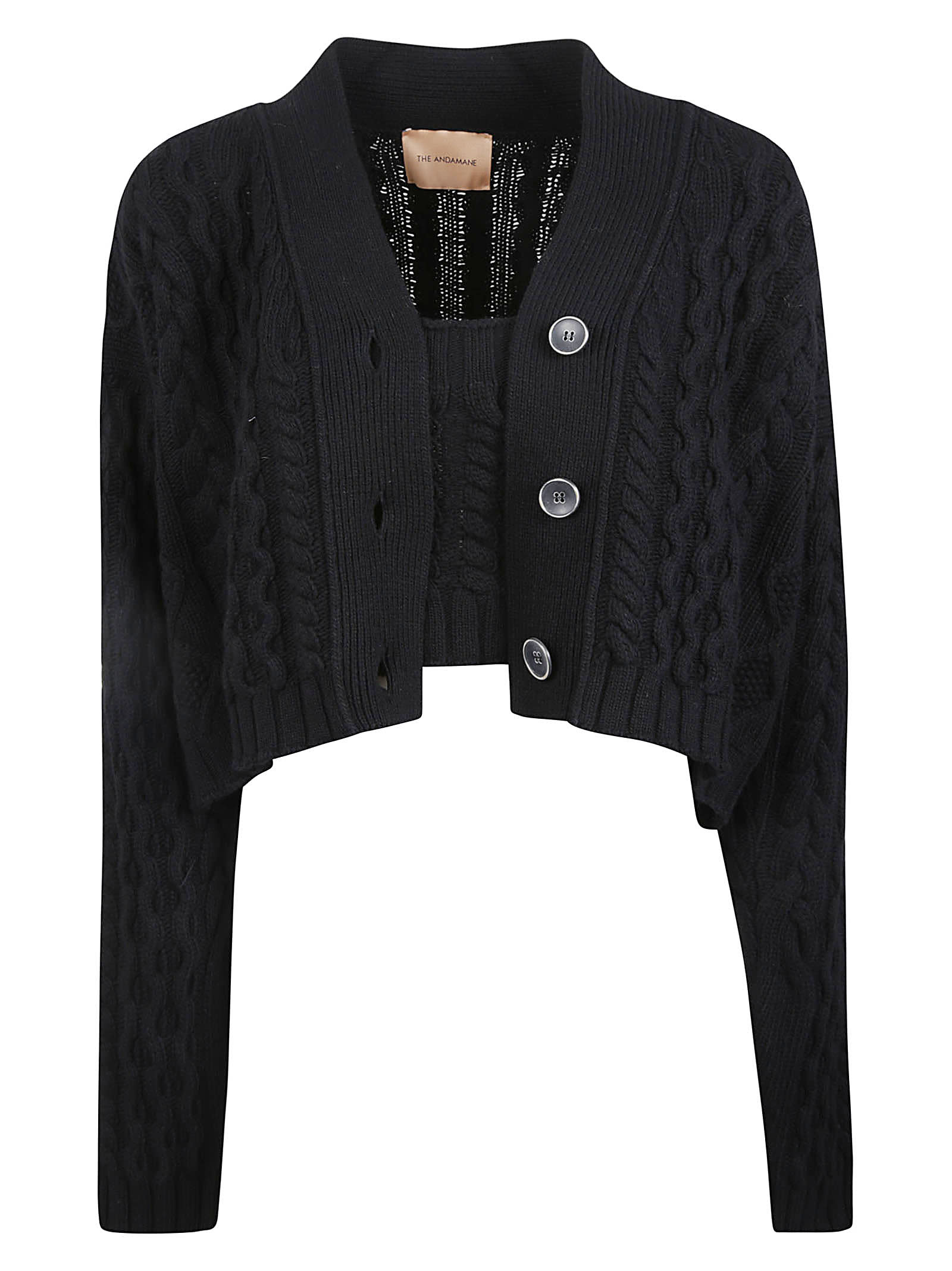 Andamane Cropped Woven Buttoned Cardigan